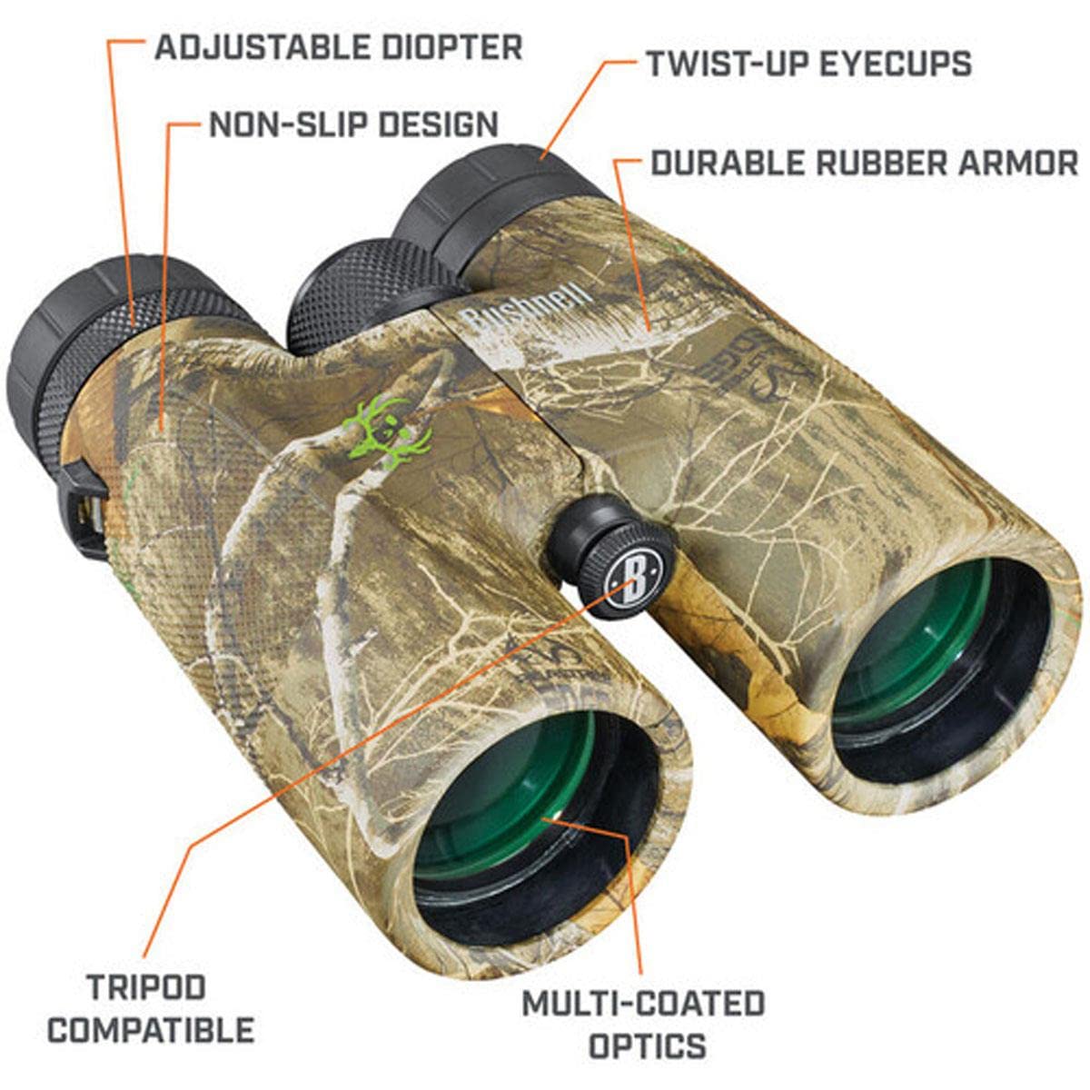 Bushnell Powerview - Prismáticos de colector de Huesos de 10 x 42 Pulgadas, prismáticos para Adultos para Uso múltiple en Camuflaje Realtree Edge