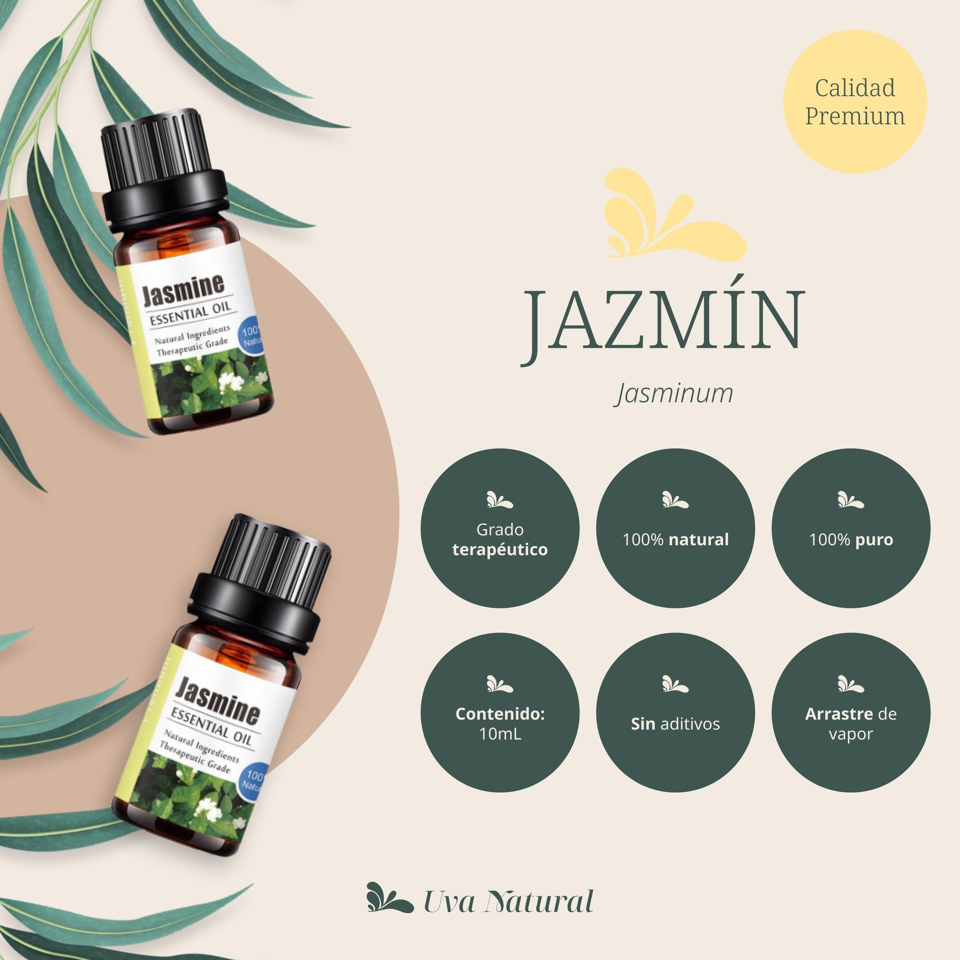 Aceite Esencial Natural Jazmín UVa Natural Difusores Humidificadores Caja de Regalo