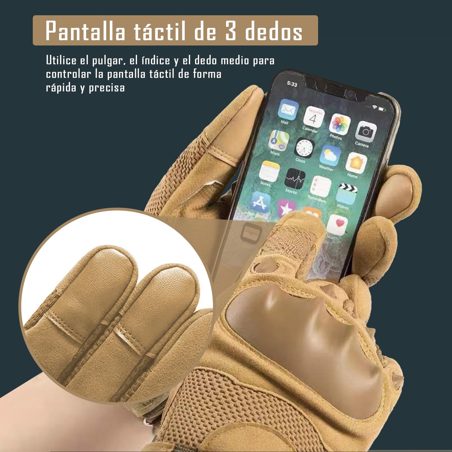 IOAGSVW Guantes de Moto Pantalla Táctil, Antideslizantes de Guantes Tácticos para Hombres, Protección de Nudillos y Dedos Táctiles, para Ciclismo, Motocicleta, Escalada, Senderismo (marrón, Large)