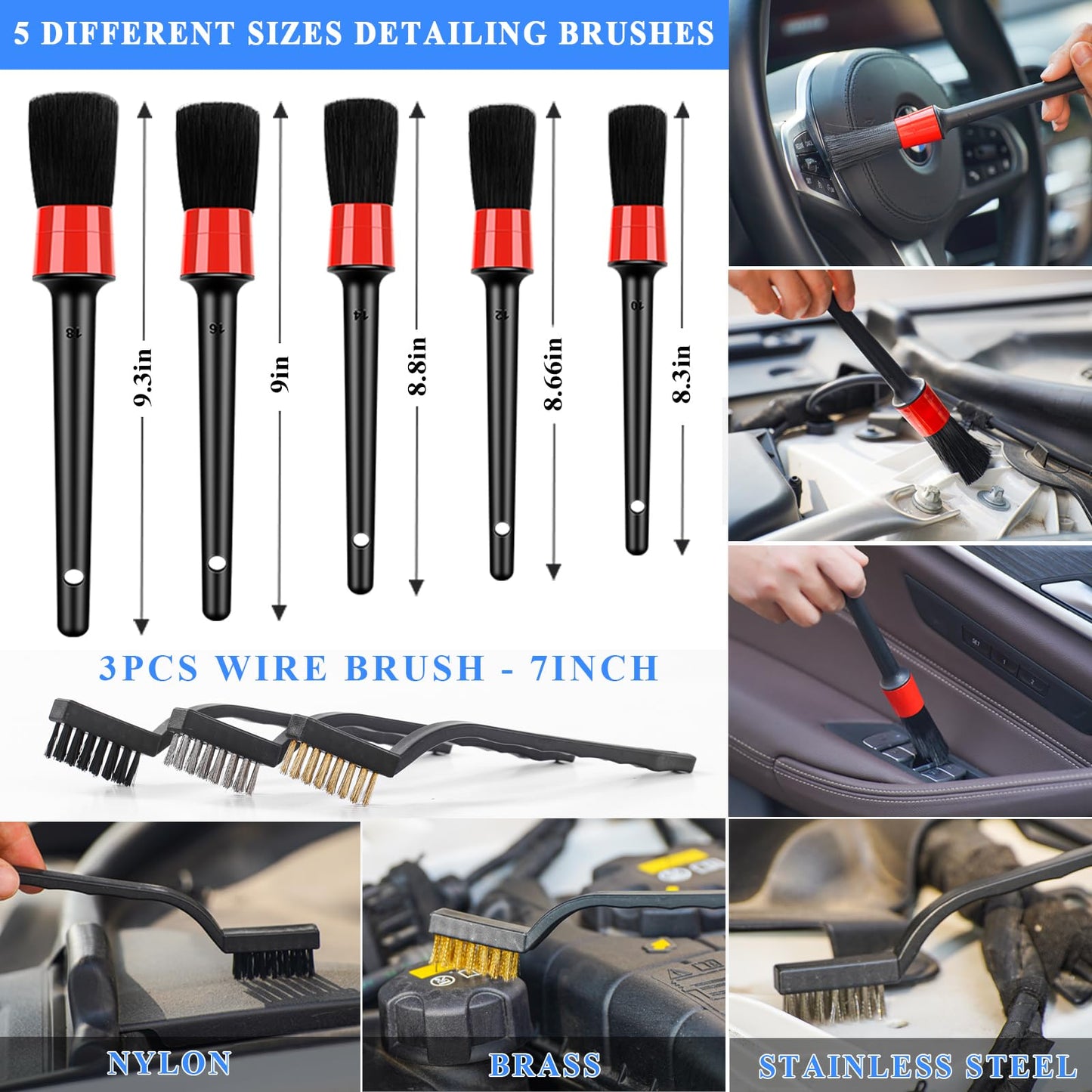 AUTODECO - Kit de limpieza de lavado de coche con pistola de espuma, bolsa de lona azul de 62 pulgadas, cepillo para polvo de lavado de parabrisas y herramienta de limpieza plegable, guante de lavado de esponja, juego completo para interiores y exteriores