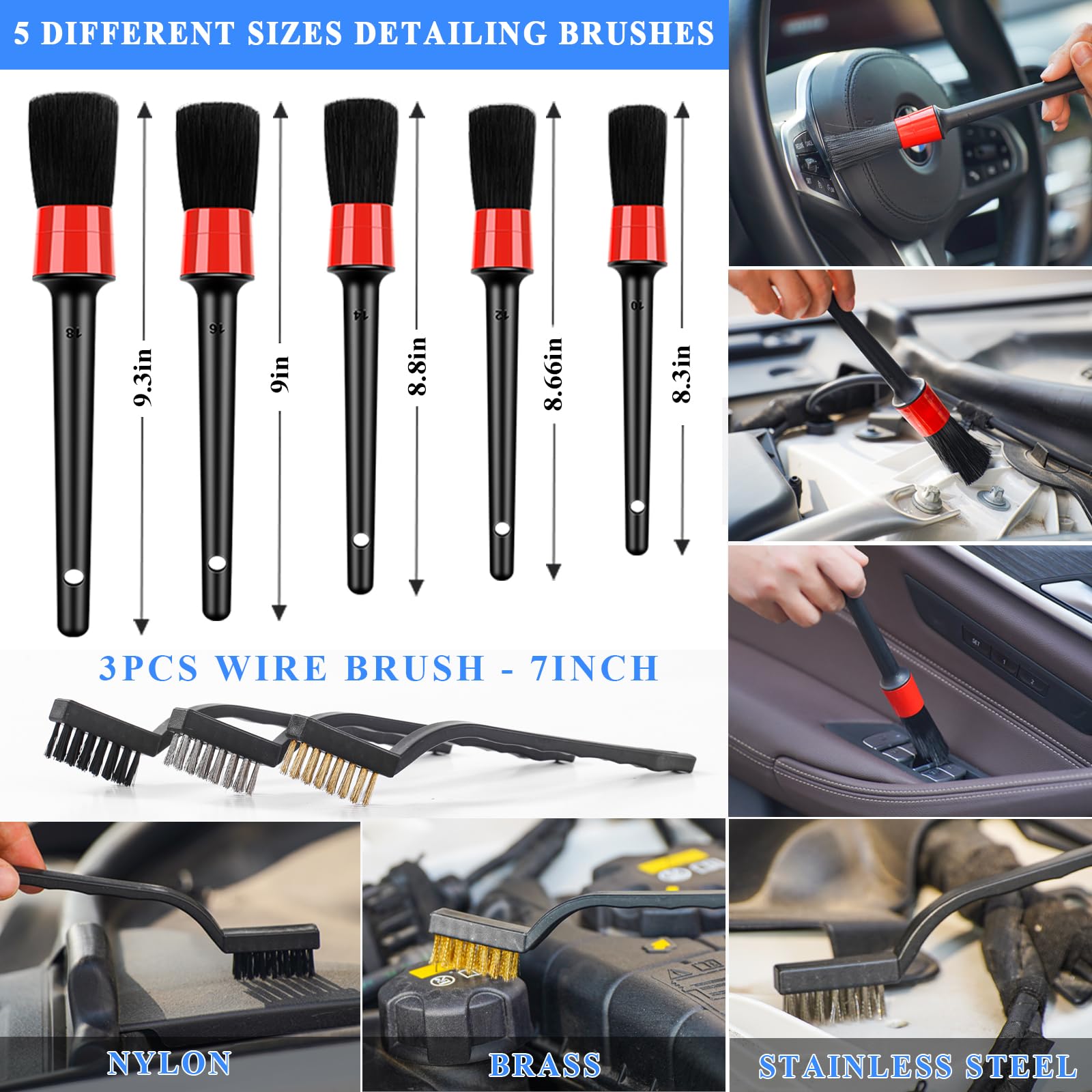 AUTODECO - Kit de limpieza de lavado de coche con pistola de espuma, bolsa de lona azul de 62 pulgadas, cepillo para polvo de lavado de parabrisas y herramienta de limpieza plegable, guante de lavado de esponja, juego completo para interiores y exteriores