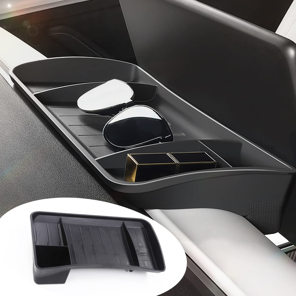 yhcdsea Tesla Modelo 3 Modelo Y Organizador de Consola Central Tablero Bandeja Oculta Soporte para Gafas de Sol Accesorios Interiores Caja de Almacenamiento Detrás de La Pantalla