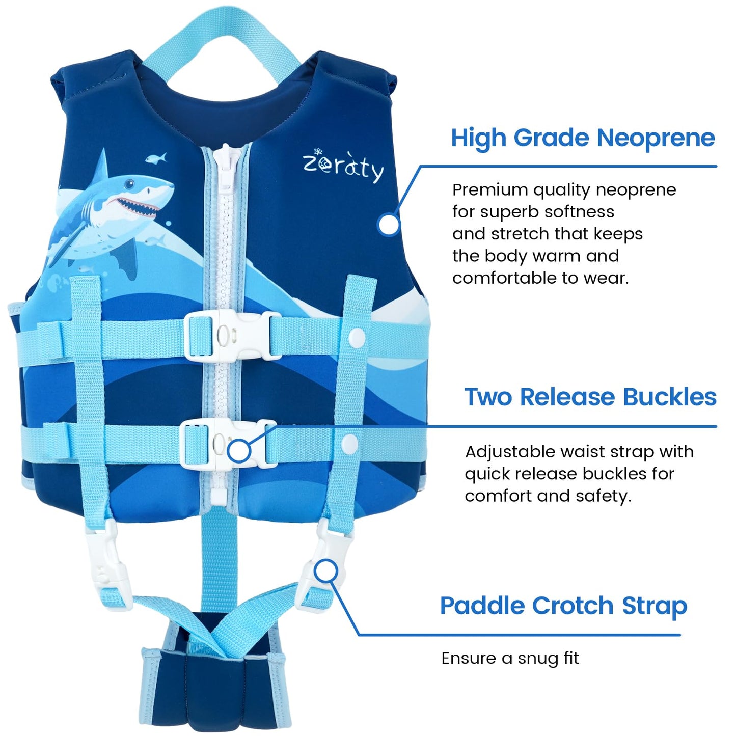 Chaleco de Natación Zeraty Neopreno Azul con Correas de Seguridad Ajustables para Niños y Niñas
