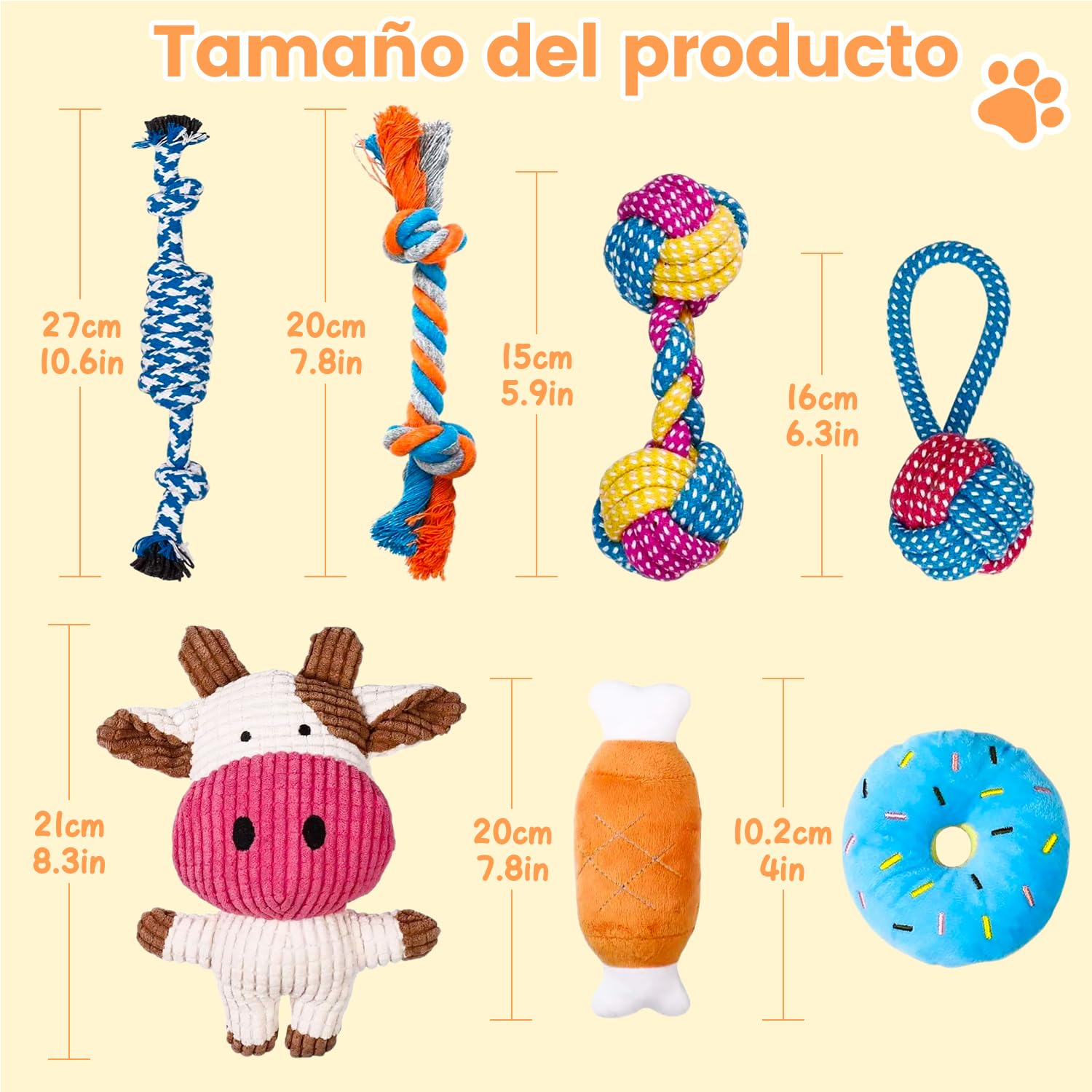 Juguete de cuerda para morder perros, 7pcs juguetes para perros pequeños, lindos juguetes para perros que chirrían ternera, juguetes duraderos para dentición cachorros, cuerdas para masticar cachorro