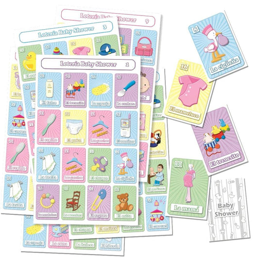 Juego de Loteria Baby Shower Impreso en Español, para 20 Jugadoras - 20 Tablas y Barajas
