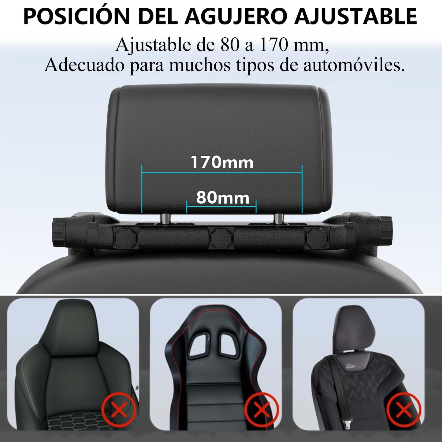 YRHSAV Reposa Cabezas para Auto, Soporte Cuello Reposa Cabeza, Reposacabezas en Forma de u Ajustable a 180°, con Ganchos y Almohada ViscoeláStica, Perfecta para Viajar Durmiendo Niños y Adultos.