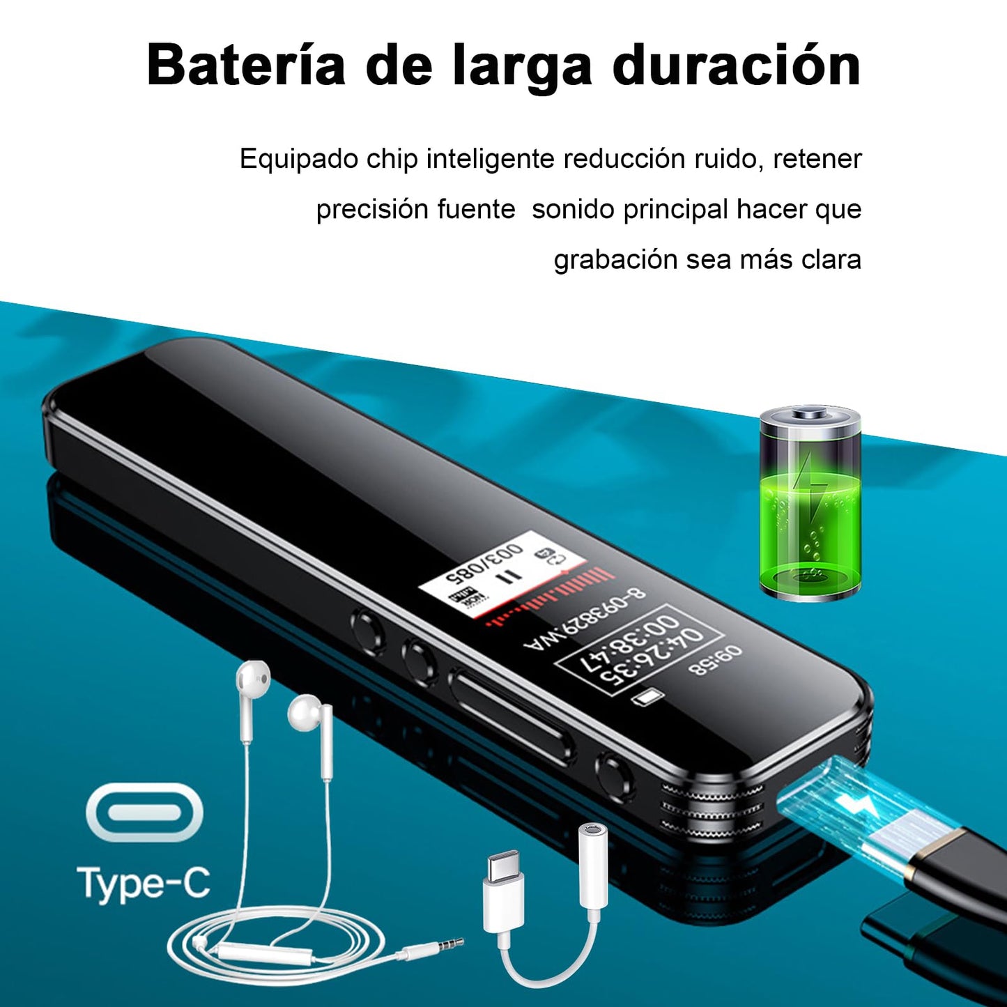 Grabadora de Voz Digital RYEWGRV 8 GB con Reducción de Ruido Recargable