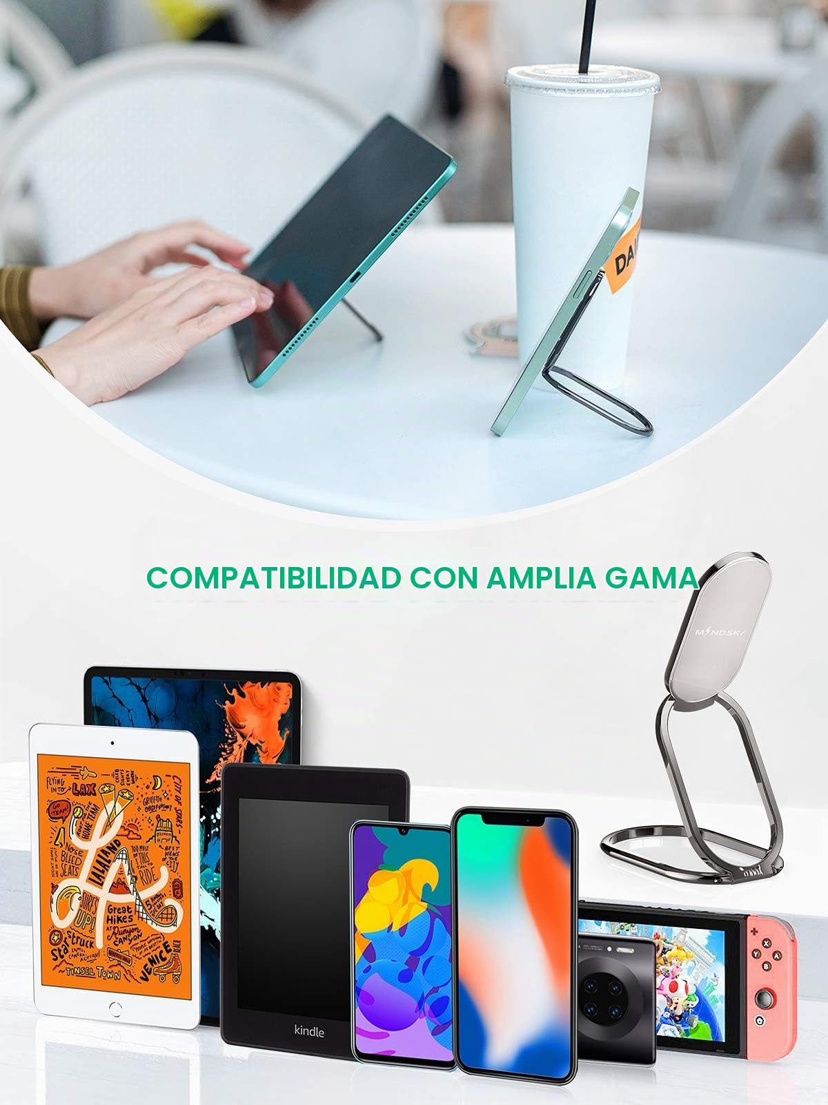 Soporte de Anillo para Teléfono Celular Compatible con iPhone iPad y Smartphones con Rotación de 360 Grados y Soporte Magnético Universal para Coche