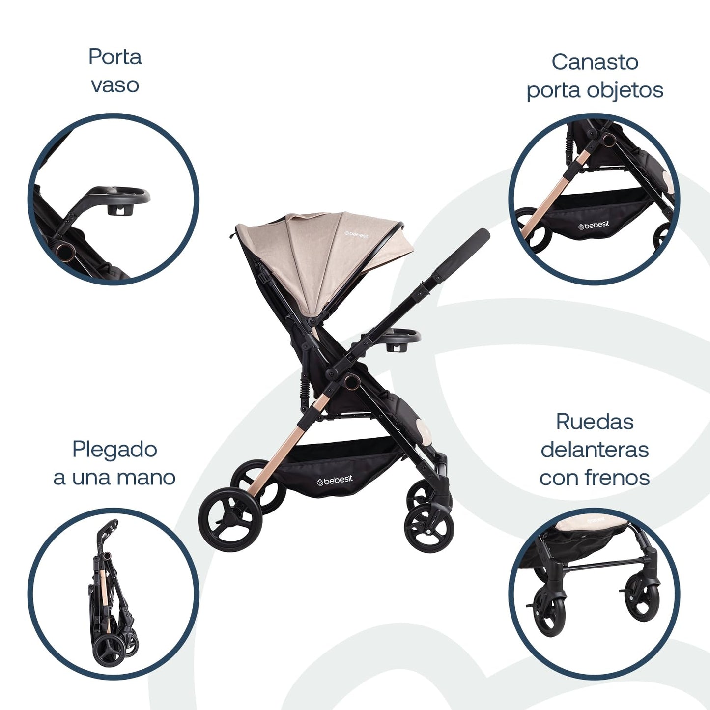 Bebesit Carriola City | Cochecito Compacto | Multi Posiciones de Reclinado | Moisés Convertible | Cinturón de seguridad de 5 puntas | Confort para Bebés