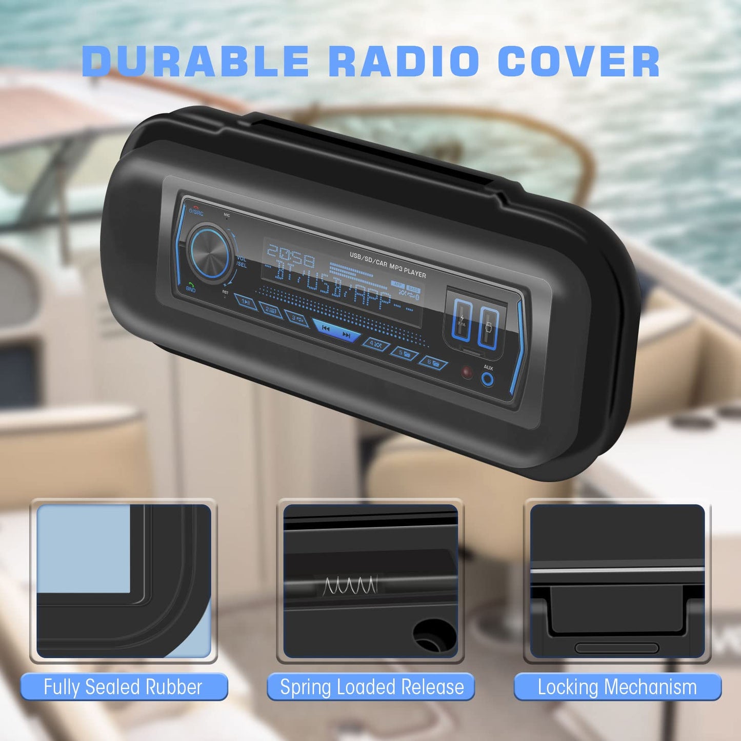 Cubierta de radio marina resistente al agua, carcasa de protección contra salpicaduras estéreo para barco, funda impermeable estéreo marino para receptor universal de medios DIN único