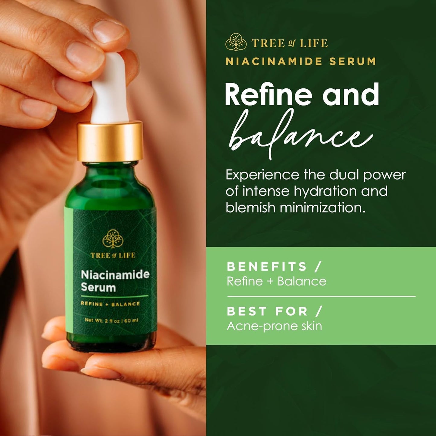 TREE OF LIFE BEAUTY Niacinamide Serum 60 ml - Apariencia de poros - Hidratación profunda - skincare - antioxidantes - Hecho en USA