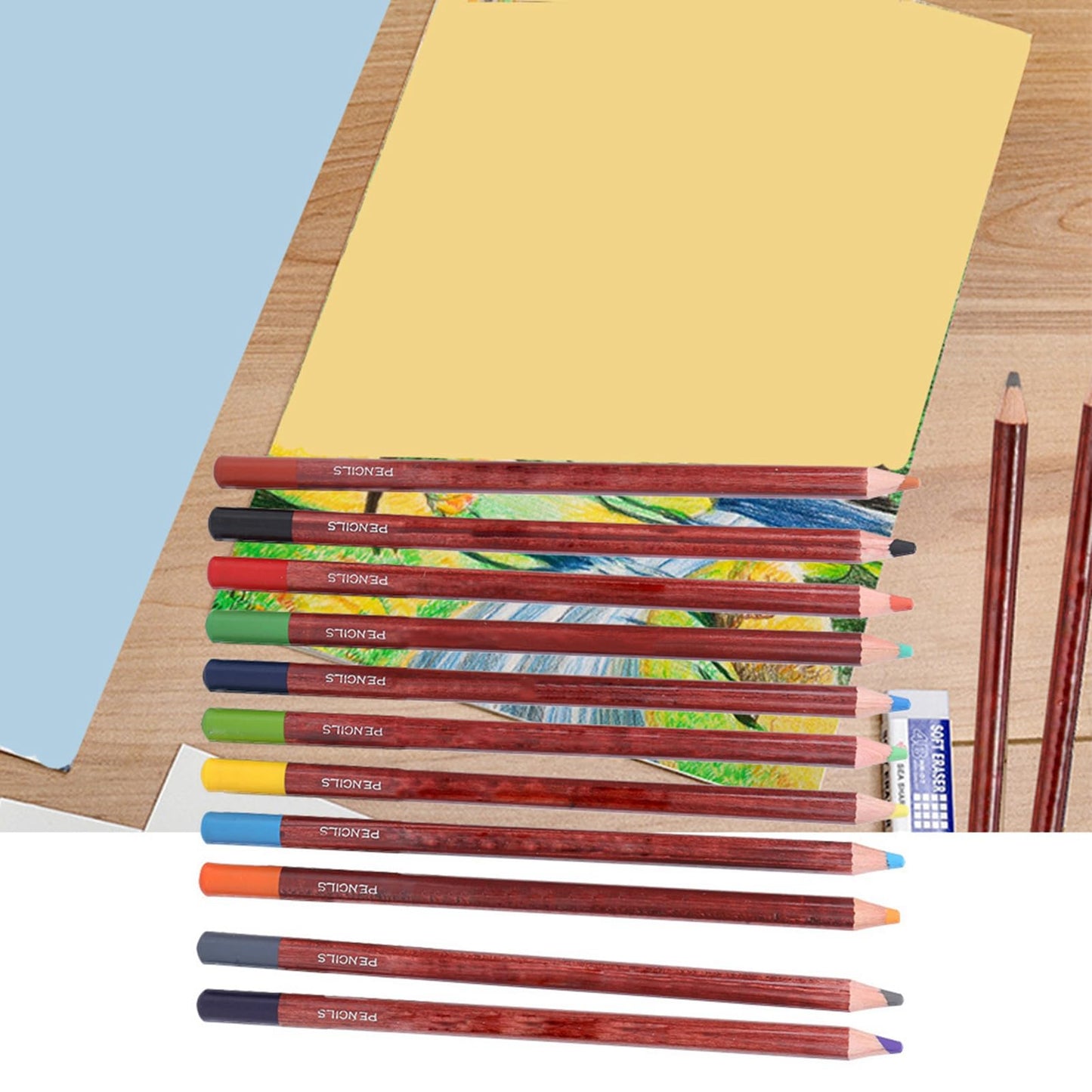 Jeanoko - Juego de 12 lápices de colores pastel, herramientas de pintura, lápices de boceto, (lápiz de tóner para paisaje)