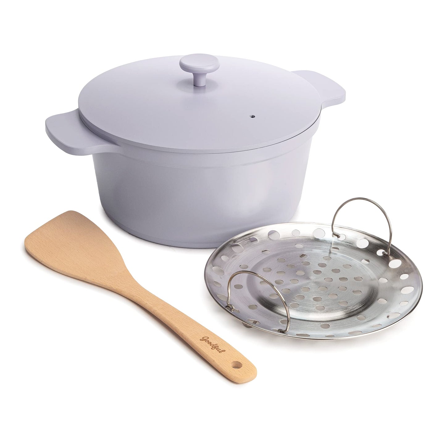 Goodful - Olla todo en uno, antiadherente de revestimiento múltiple, horno holandés fundido de alto rendimiento con tapa a juego, estante para asar y volteador, hecha sin PFOA, utensilios de cocina