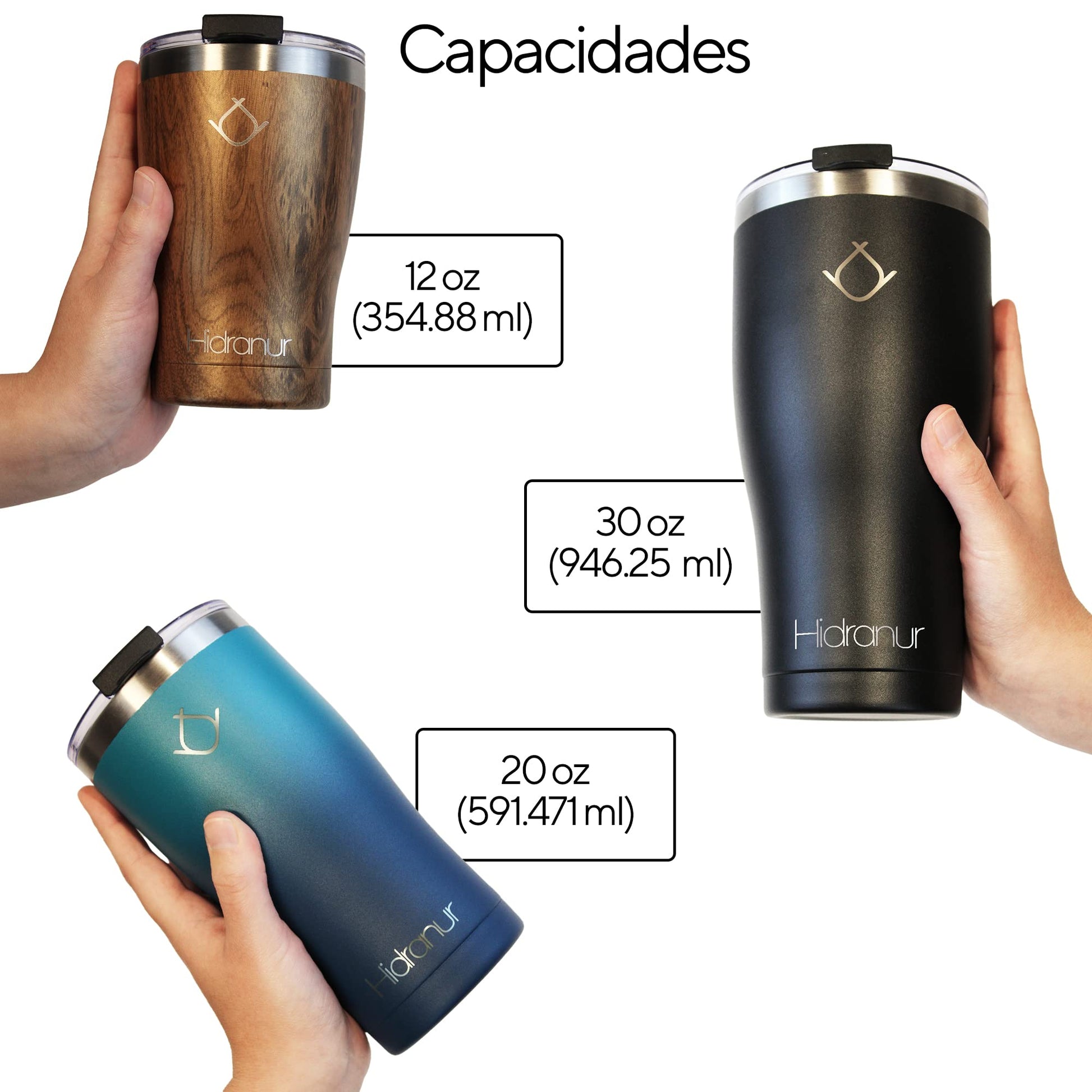 Hidranur Termo de Acero Inoxidable Doble Aislamiento Térmico, 30 Oz (887.206 ml), Termo para Café, Tapa Hermética Antifugas, Popote Incluido (Madera, 30 Oz (887.206 ml))