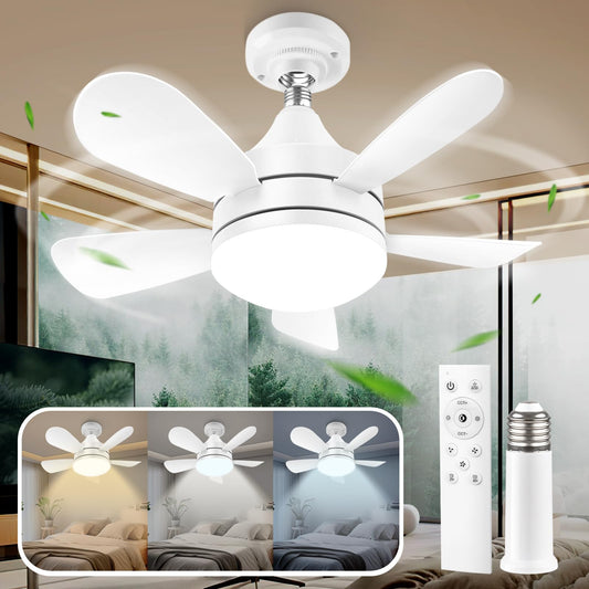 Ventilador de Techo VSHINY Blanco con Luz Regulable y Mando a Distancia