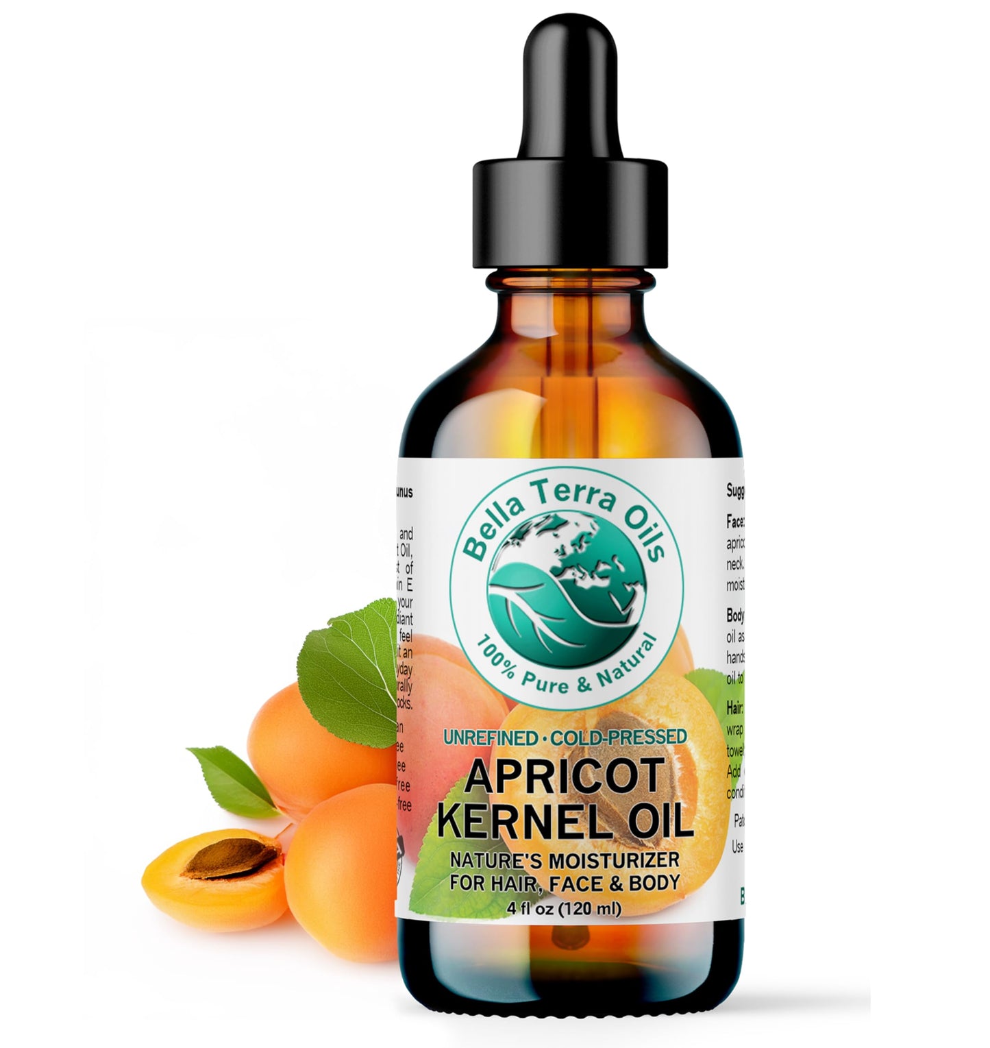Apricot Kernel Oil 4 oz 100% Pure Cold-pressed Unrefined Organic - Bella Terra Oils