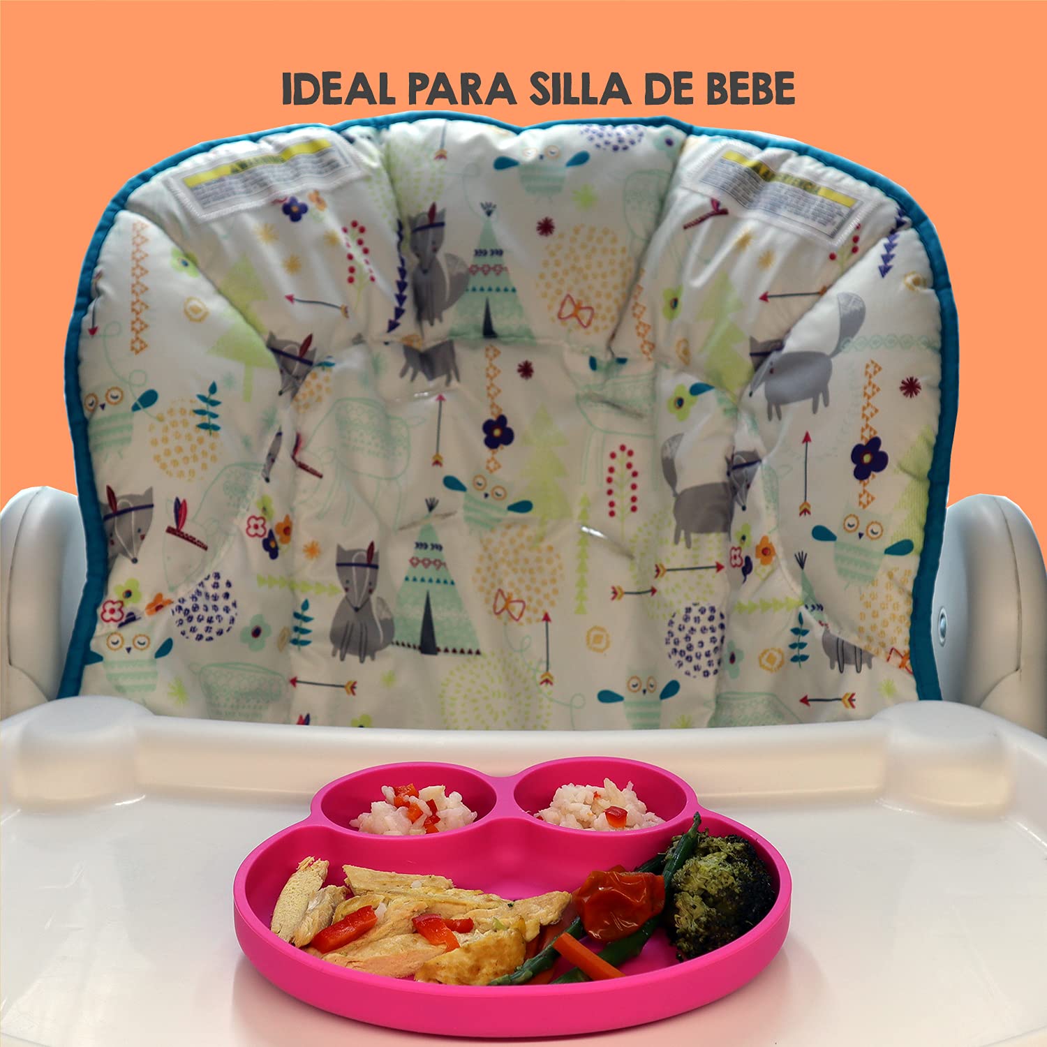 BBERIZOS Plato Antideslizante Cuchara Suave Encías Set Alimentación de Silicona para Bebe Infantil con Divisiones para Niños Grado Alimenticio para Papillas Alimentos Sólidos Snakcs Sin BPA Sin PVC (Fiucsa)