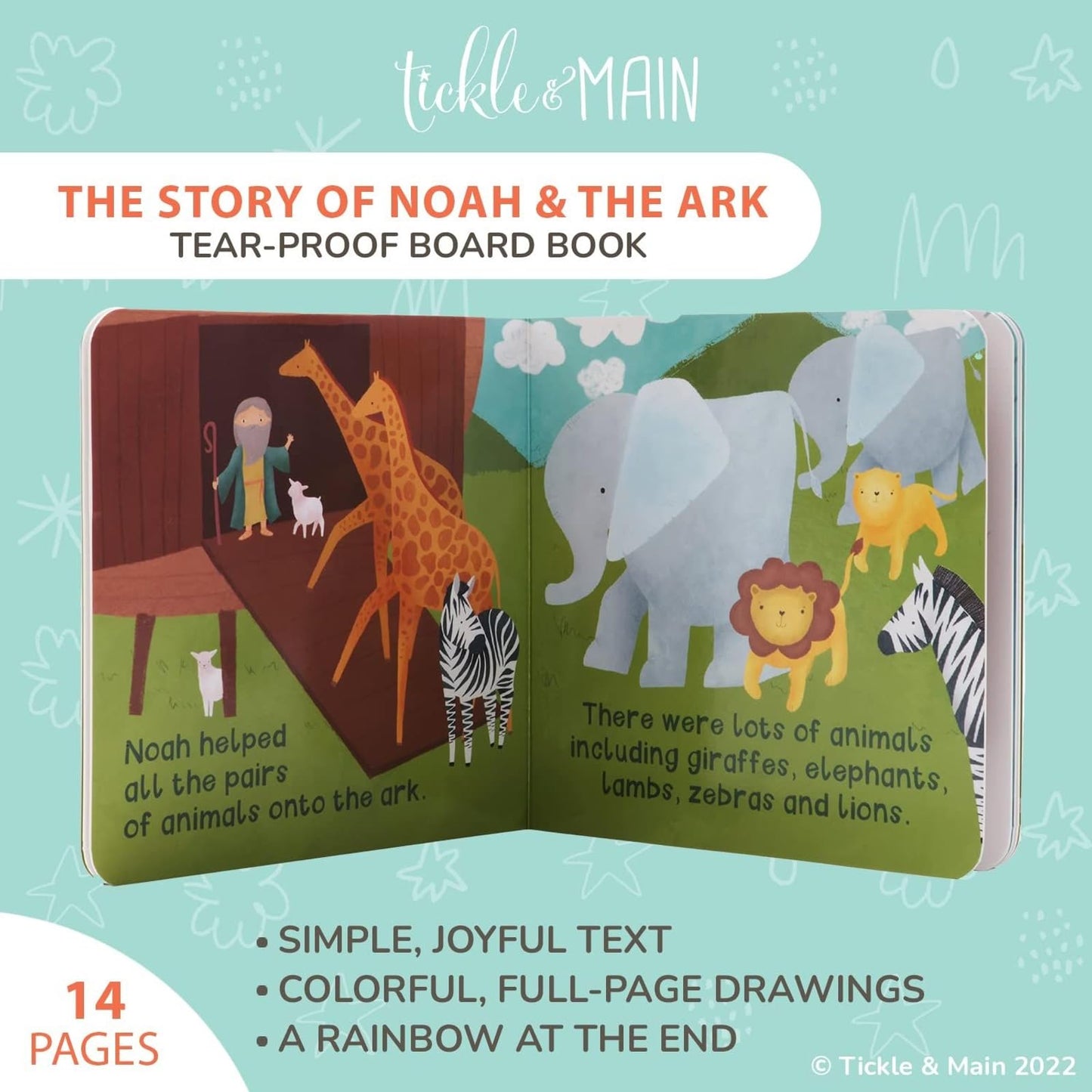 Tickle & Main Noah's Ark Bautismo Regalos para niños Juego de libros y calcetines - 0-12 meses, 4 piezas - Esencial para bautismo y libro de cuentos Combo