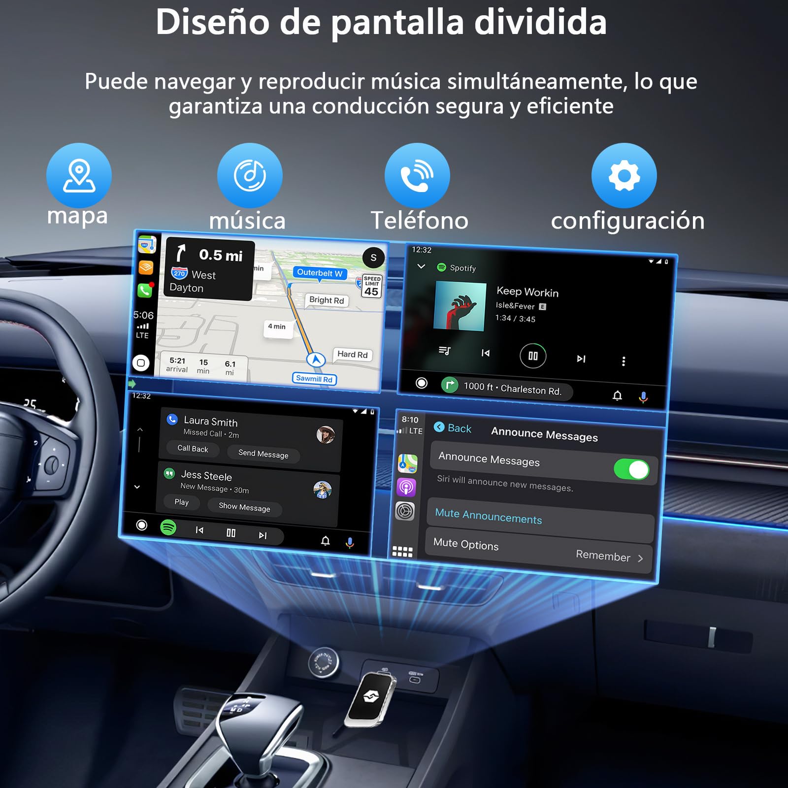 Carplay inalambrico para auto,adaptador carplay inalambrico,Carplay inalámbrico/Android Auto 2 en 1,Convertir carplay con cable en carplay inalámbrico,Plug and play,onexión automática,baja latencia
