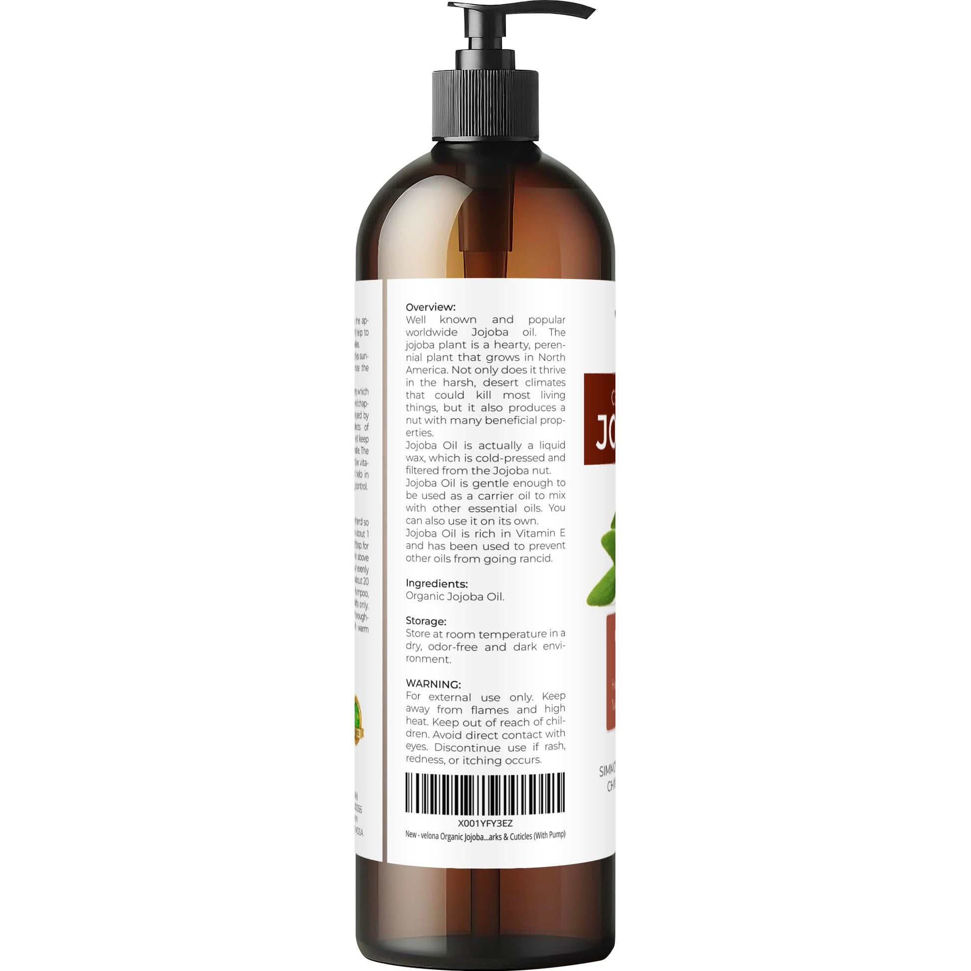Velona - Aceite de jajoba 100% orgánico | Aceite de transporte transparente natural para el cuidado de la cara, el cabello, el cuerpo y la piel | sin refinar, prensado en frío | Tamaño: 2, 4, 8, 16, 24, 32, 64 oz y 7 lb, 236.58ml (8oz)