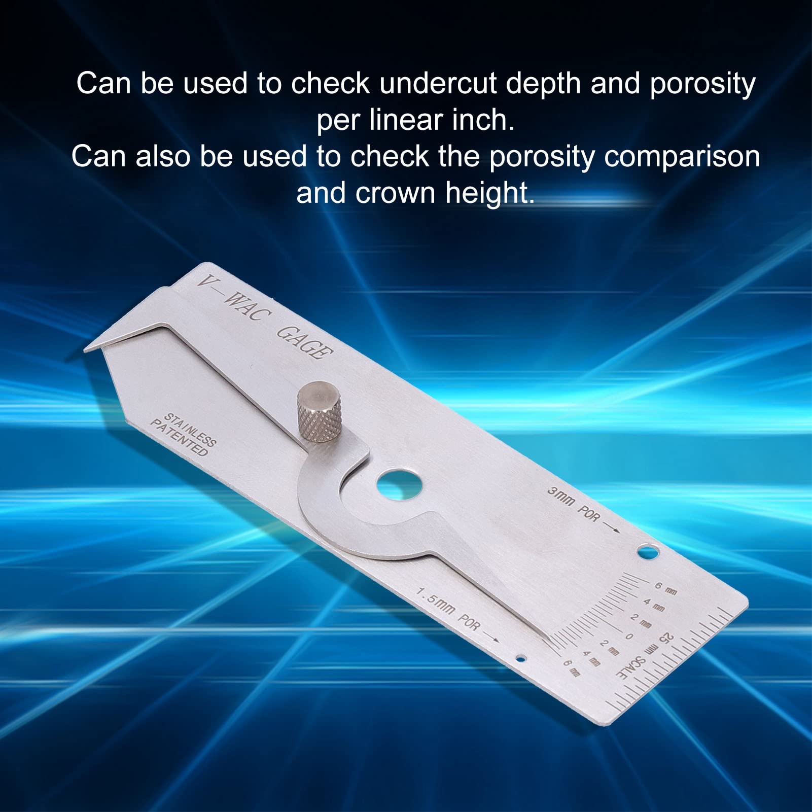 Medidor de Soldadura de Acero Inoxidable V WAC Pulgadas Herramienta de Inspección para Medición de Profundidad 0,95 Mm Metric System