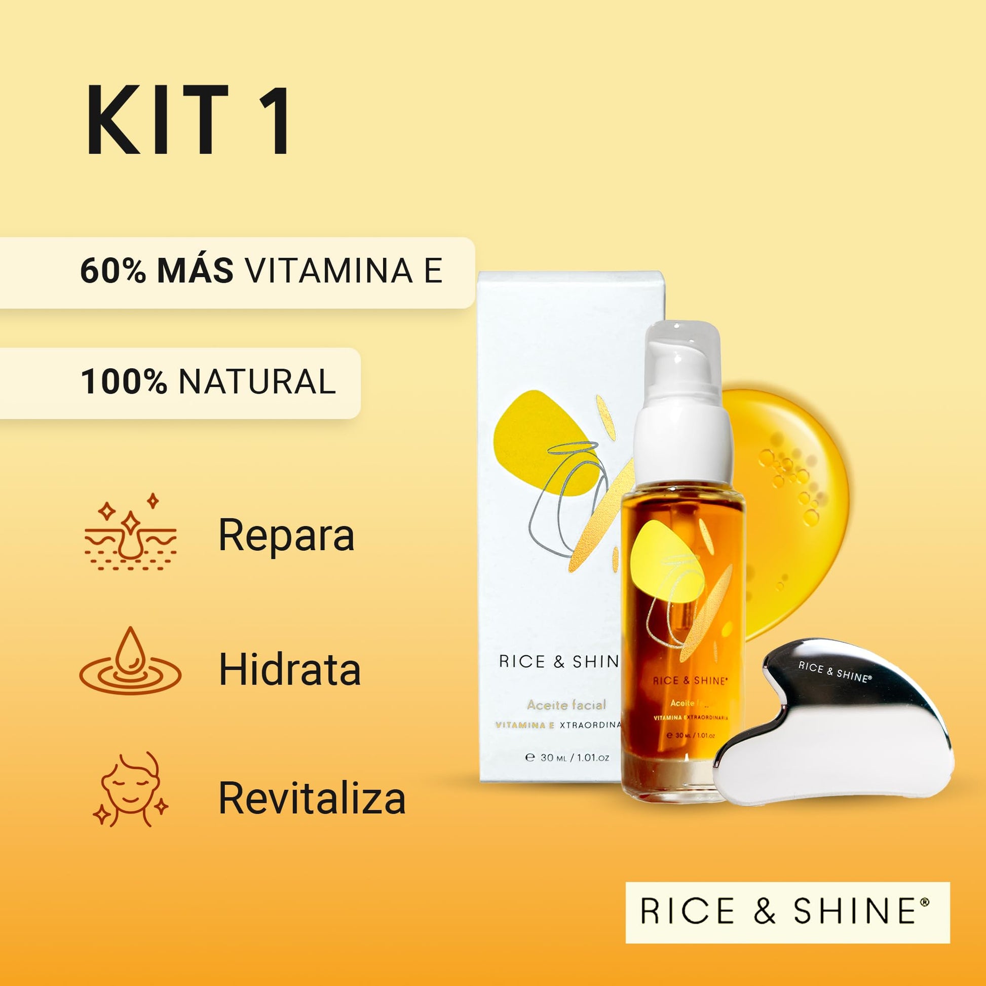 Kit de Cuidado Facial Ideal como Regalo de San Valentin | Incluye Aceite Seco de Germen de Arroz y Masajeador Gua Sha de Acero Inoxidable | Hidratación y Drenaje Linfático | Skincare para Piel Radiante | RICE & SHINE