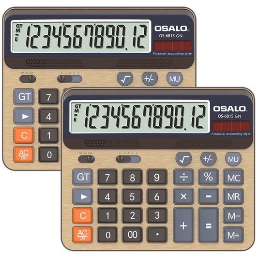 Calculadora de Escritorio Pantalla LCD Extra Grande de 5 Pulgadas Calculadora de Contabilidad de números Grandes de 12 dígitos con botón de Respuesta Gigante (6815GN-2 Piezas)