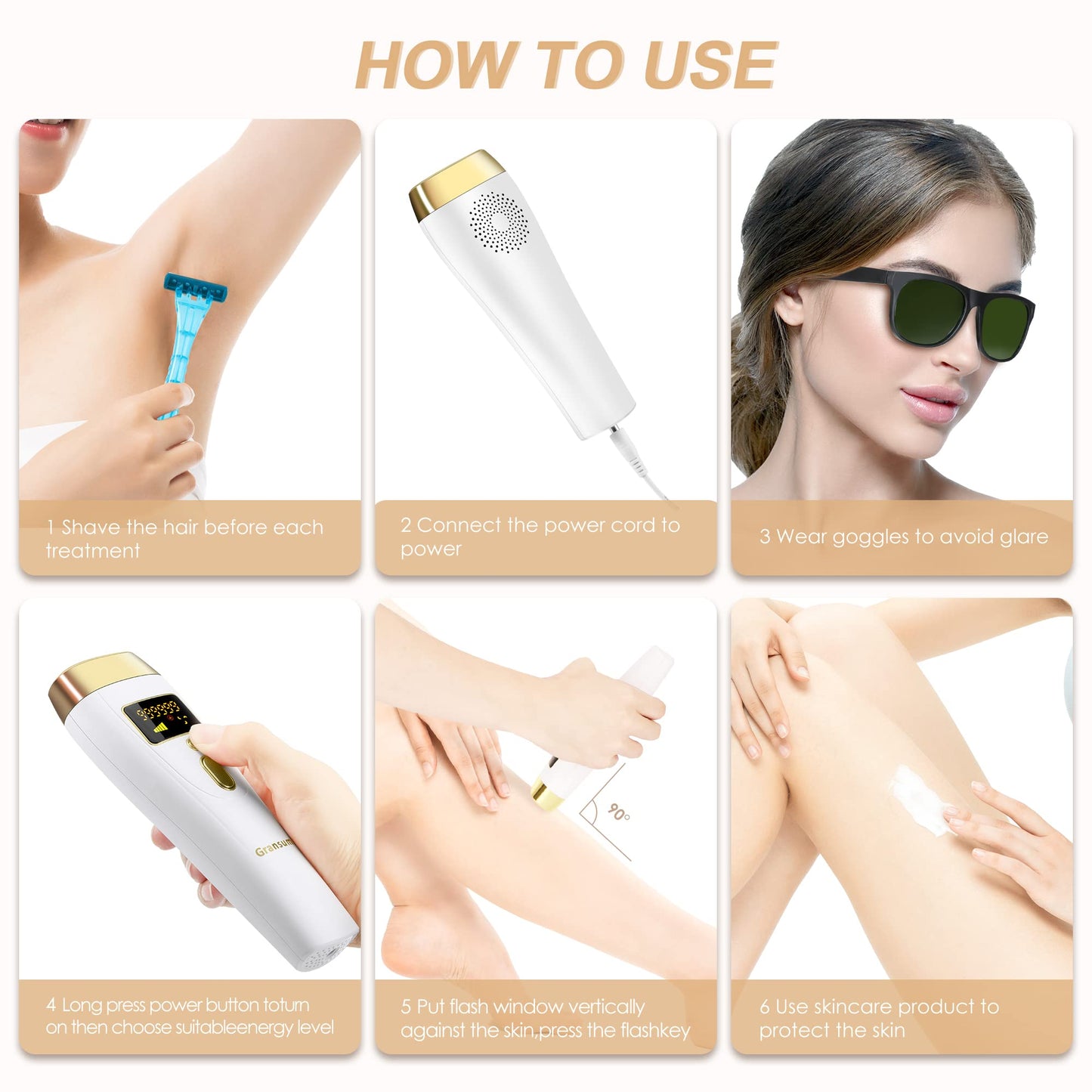 Gransumr Dispositivo de depilación láser IPL en el hogar Eliminador de vello permanente e indoloro para mujeres y hombres Mejor cuerpo completo Facial Cara Axilas Piernas traseras Brazos Cara Línea d