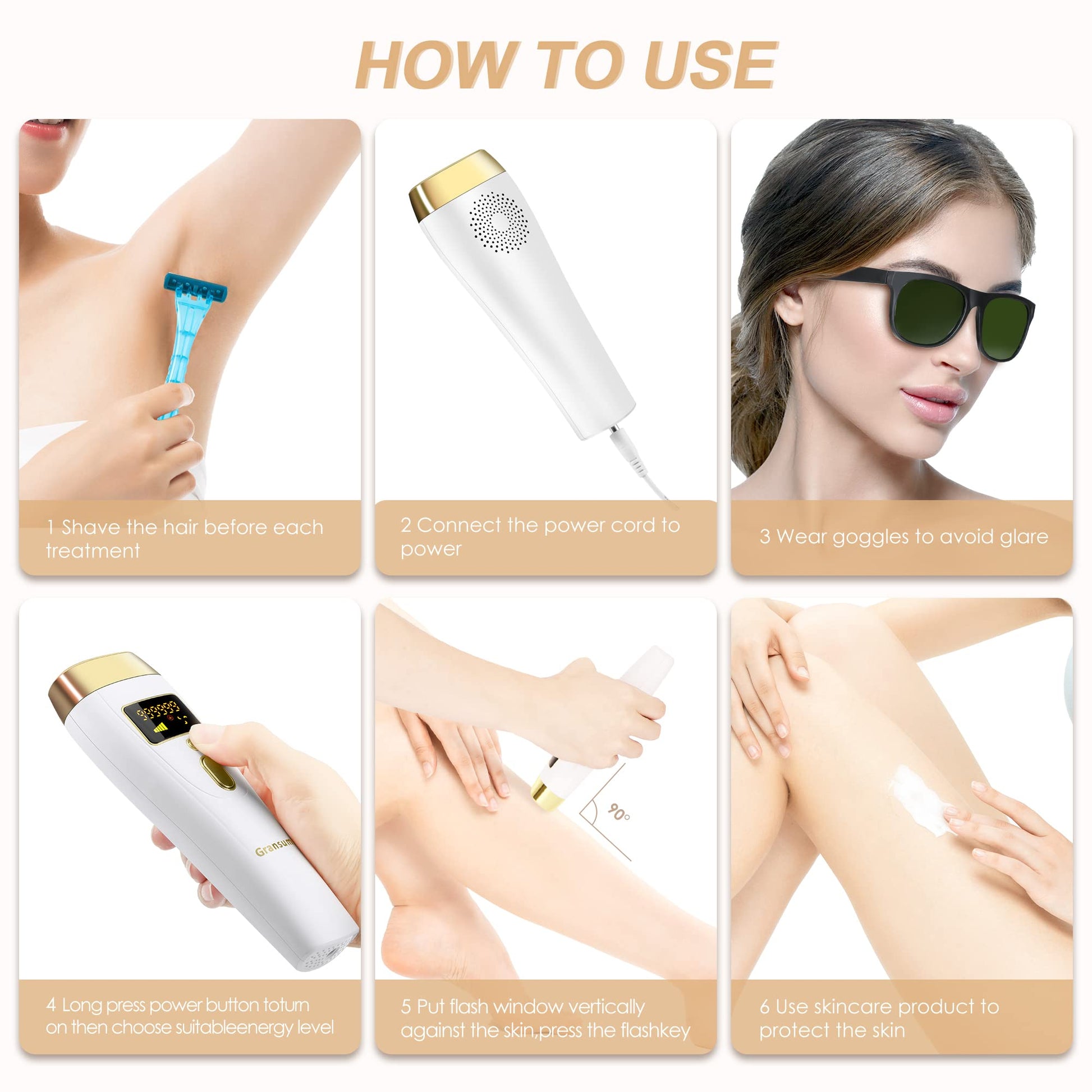 Gransumr Dispositivo de depilación láser IPL en el hogar Eliminador de vello permanente e indoloro para mujeres y hombres Mejor cuerpo completo Facial Cara Axilas Piernas traseras Brazos Cara Línea d