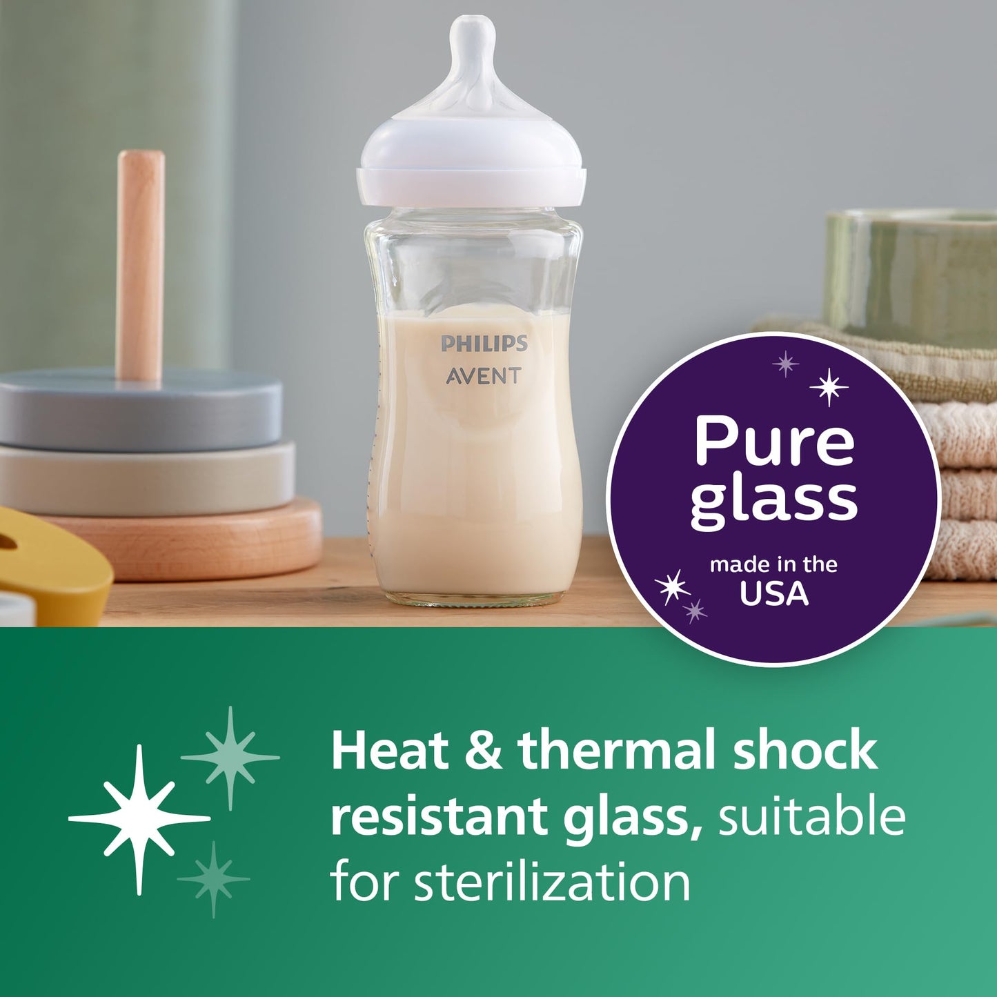 Biberón de Vidrio Natural Philips Avent 8 Onzas con Boquilla de Respuesta Natural Flujo Medio