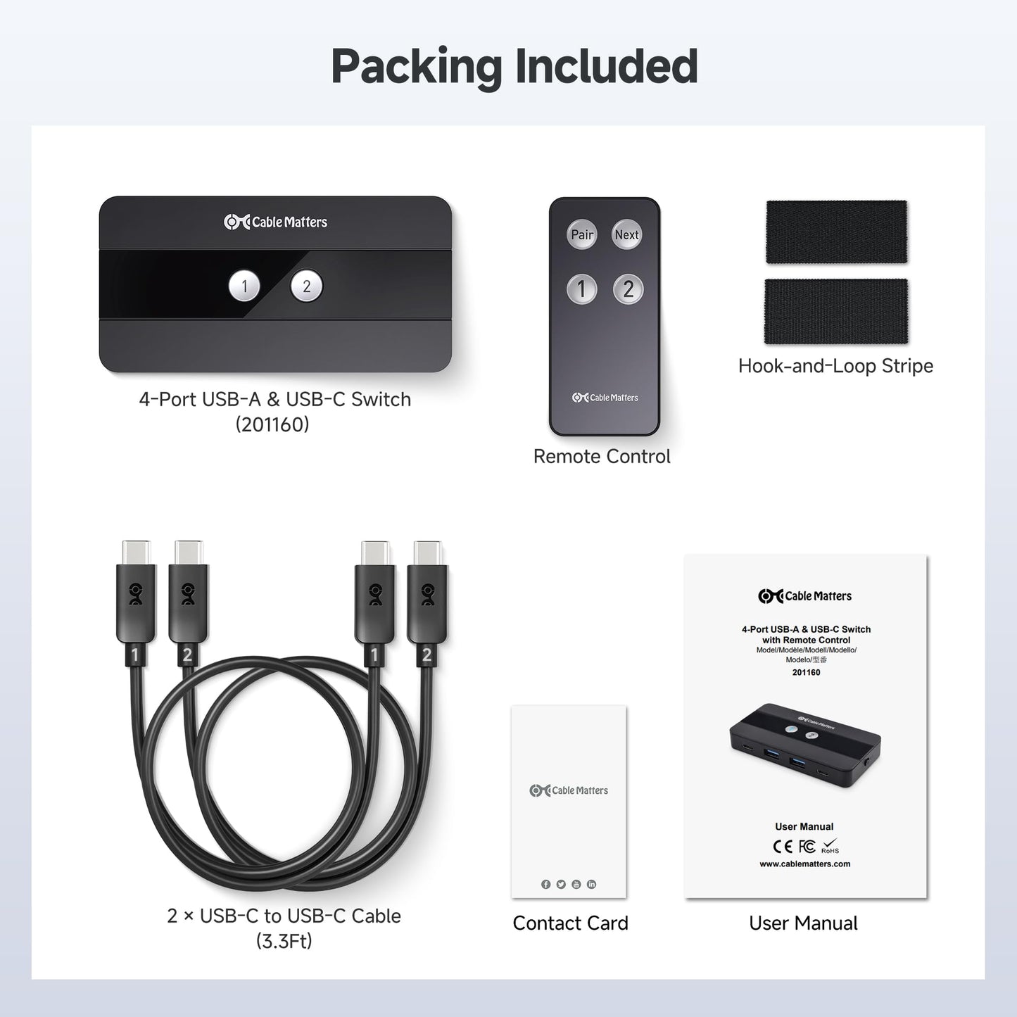 Cable Matters - Interruptor USB A/USB C de 4 puertos de 10 Gbps para 2 computadoras con control remoto