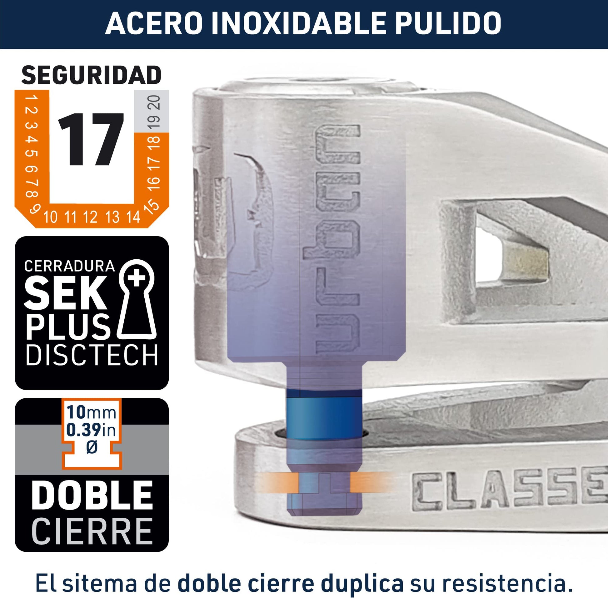 Candado de Disco Urban UR210S Gris con Alta Seguridad SRA y Doble Cierre para Moto