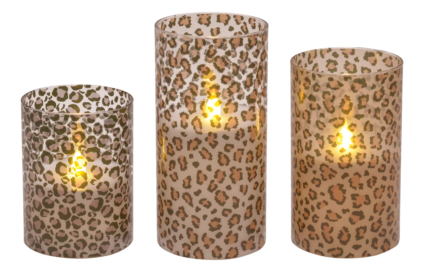 Velas LED de Vidrio Mark Feldstein & Associates Leopardo Salvaje sin Llama Juego de 3