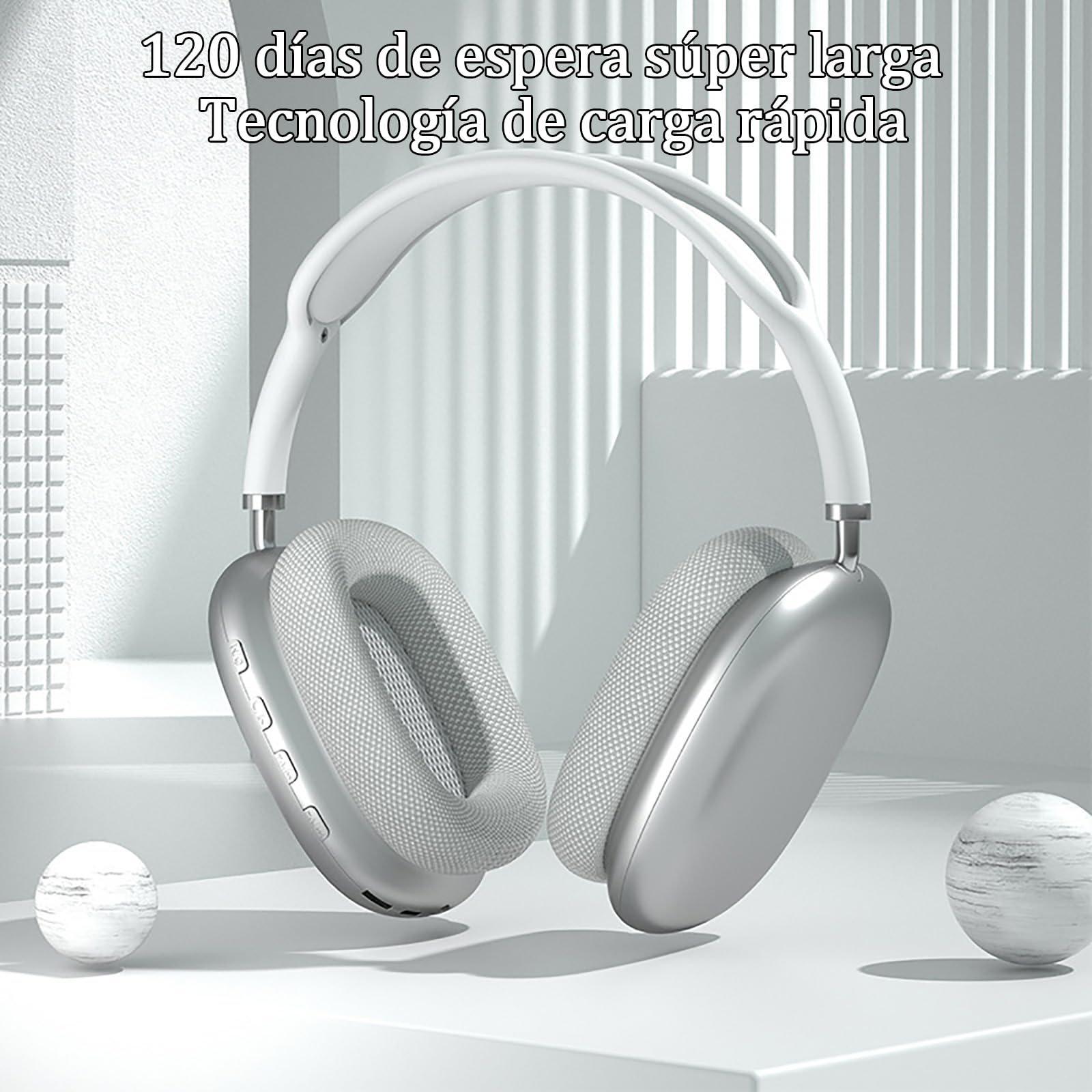 Audífonos inalámbricos on-Ear, Diadema Inalámbricos, Bluetooth 5.1, Micrófono Incorporado para Llamadas, Soporta TF, Conexión de Cable 3.5 mm, hasta 10 Horas, Alcance Inalámbrico de 10 Metros (Plata)