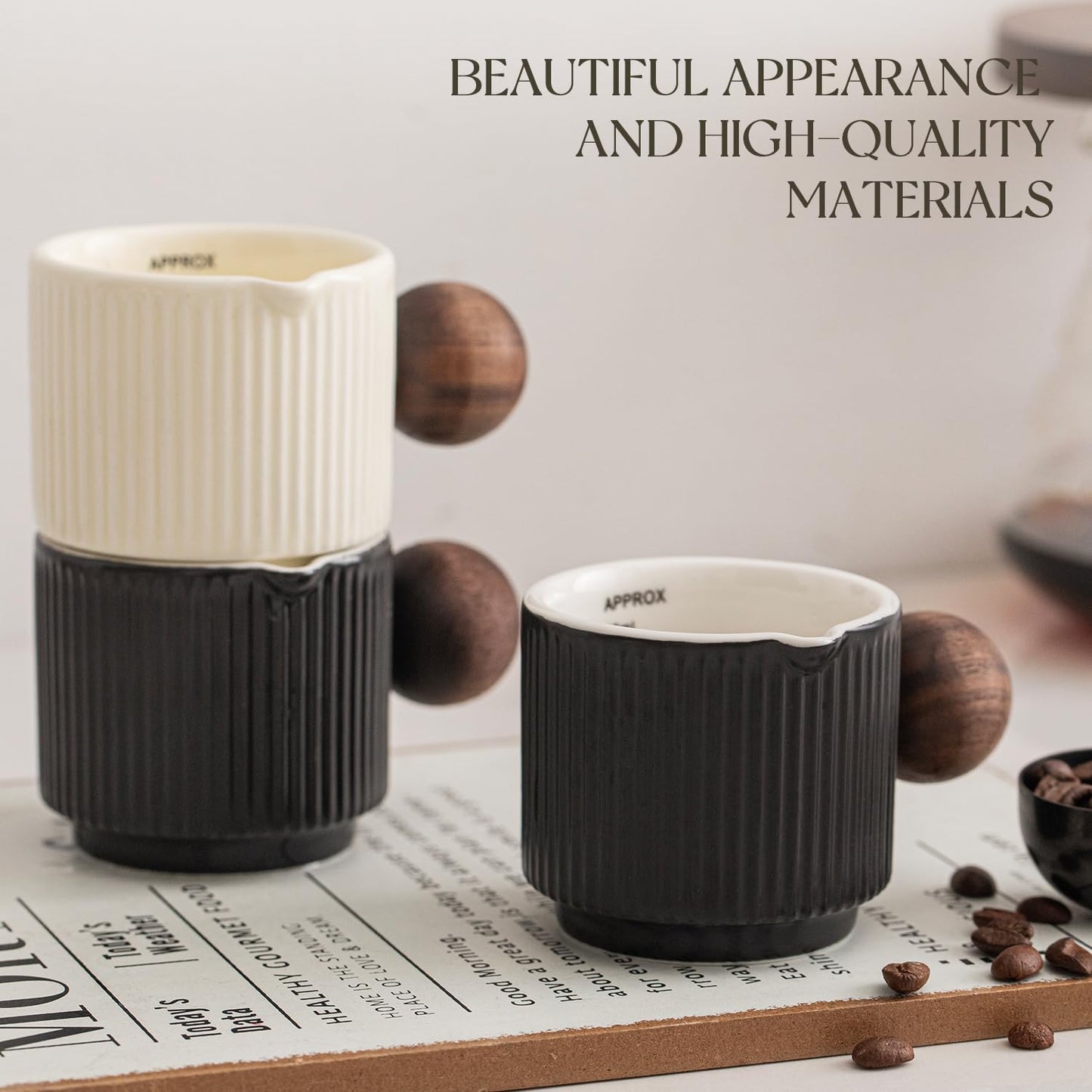 Tazas de Café Espresso de Cerámica KEMORELA Blanca con Boquillas y Asas 90 ml