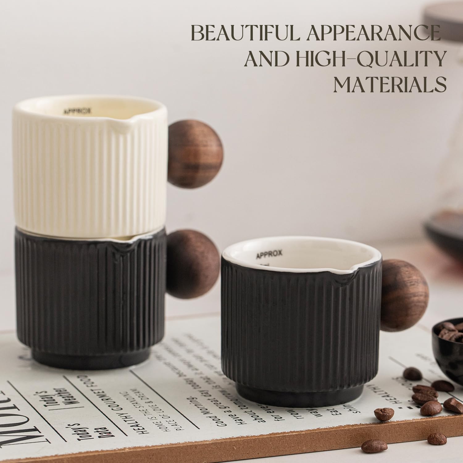 Tazas de Café Espresso de Cerámica KEMORELA Blanca con Boquillas y Asas 90 ml