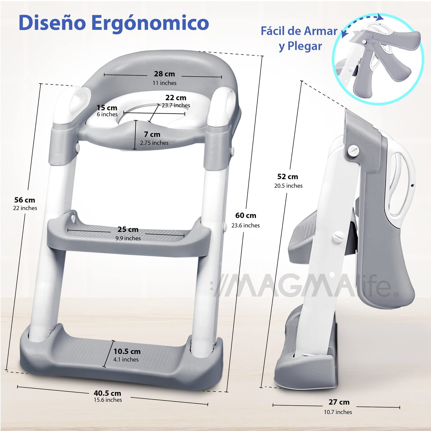 MAGMALIFE Baño Entrenador para Bebé, Asiento Entrenador para Baño con Escalera Antideslizante, Taburete Plegable Infantil para Taza de Baño, Fácil de Guardar, Asiento Ergonómico, Edad de 2 a 5 Años