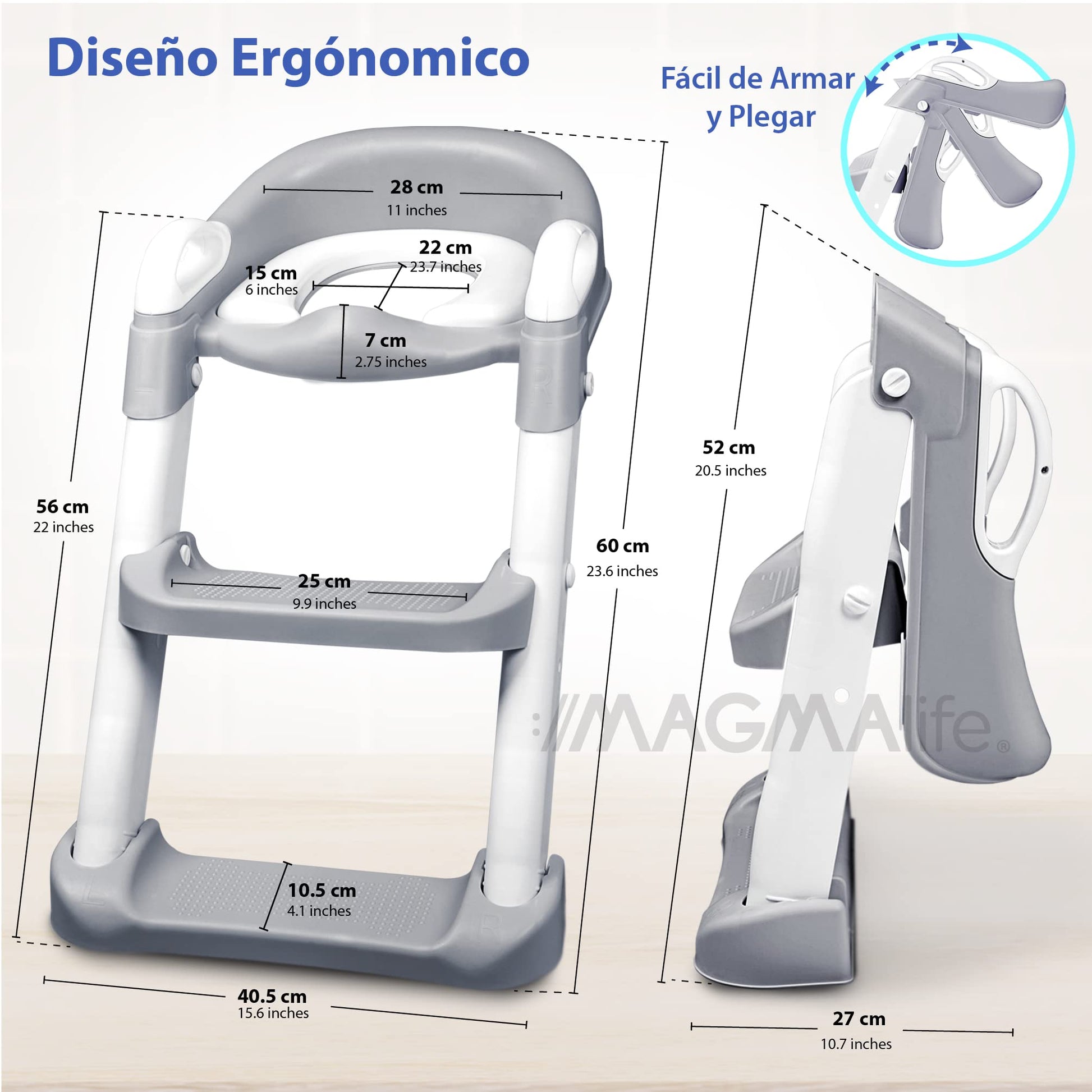 MAGMALIFE Baño Entrenador para Bebé, Asiento Entrenador para Baño con Escalera Antideslizante, Taburete Plegable Infantil para Taza de Baño, Fácil de Guardar, Asiento Ergonómico, Edad de 2 a 5 Años