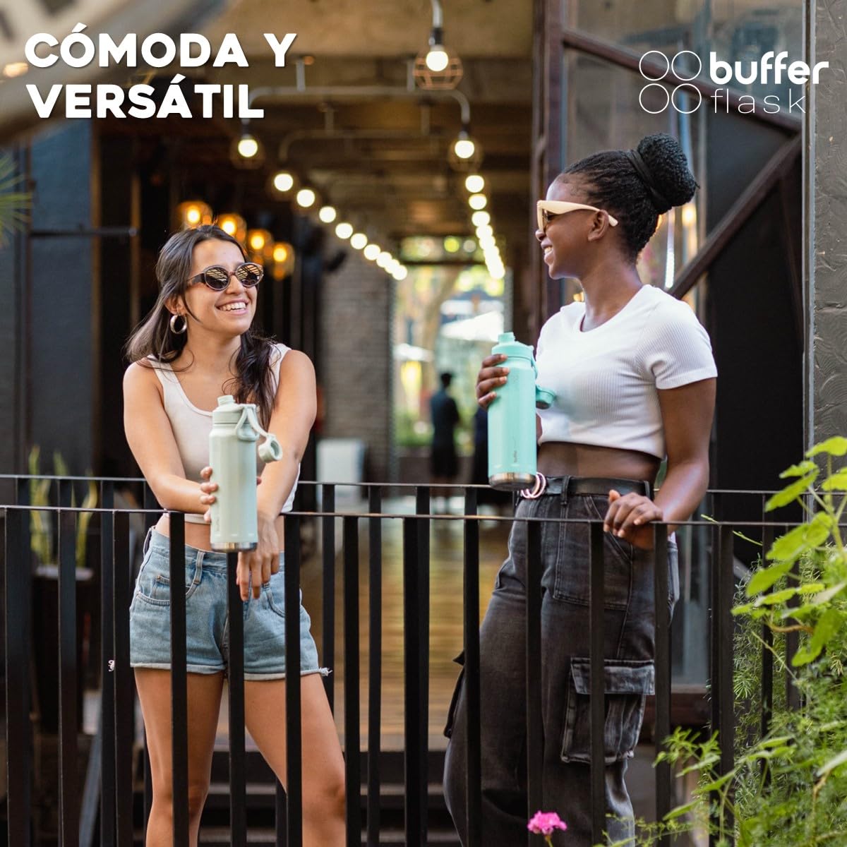 BUFFER FLASK - Termo de Acero Inoxidable | Botella de Agua Aislante, Termos Agua Fría (24 horas) o Caliente (12 horas) | Antigoteo, Hermético | Incluye tapas | 1000 ml - 32 Oz| Color Turquoise