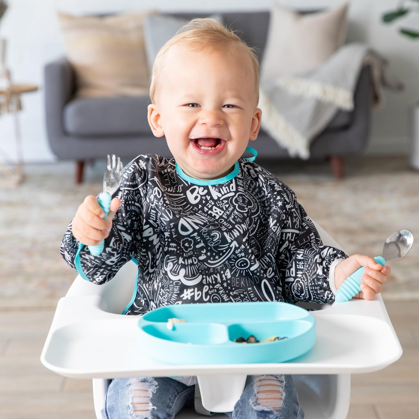 Bumkins - Babero de manga larga - Para niños y niñas, bebés y niños pequeños de 6 a 24 meses, ligero, duradero, impermeable, babero de manga larga - Bolsillo para atrapar - Lavable y lavable a máquina