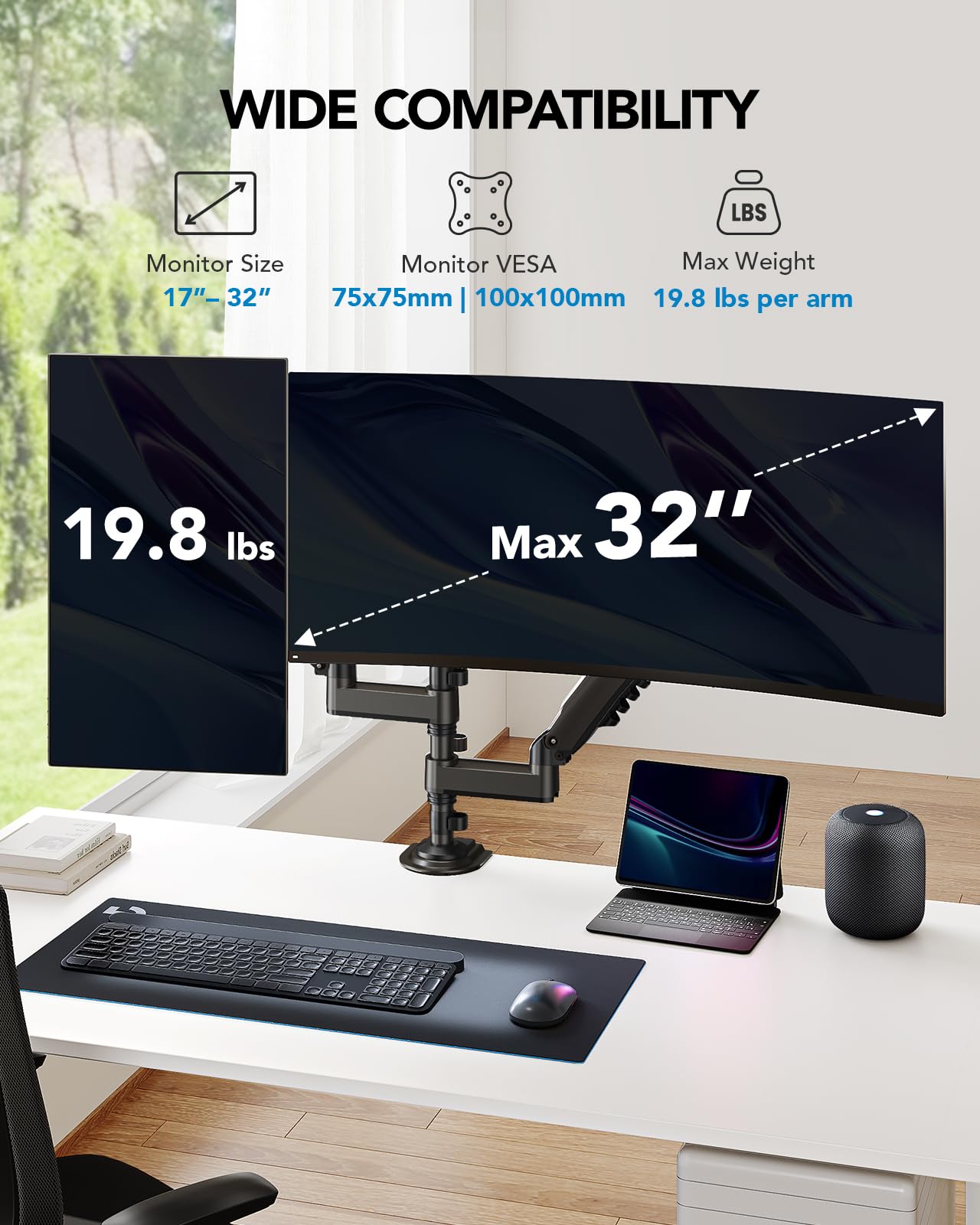 Soporte para Monitor Doble de Altura Ajustable con Resorte de Gas