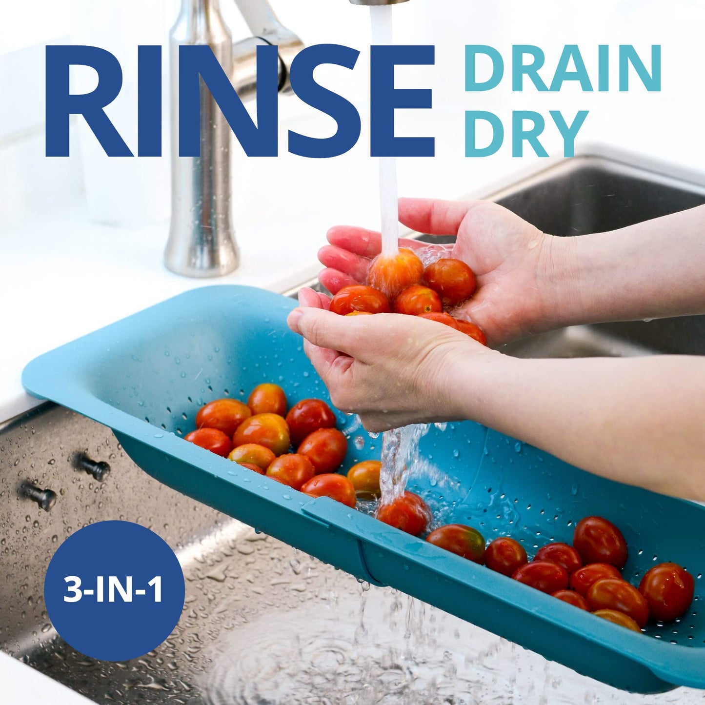 Blue Ginkgo's Ajustable Over the Sink Colander- Premium Extendable Strainer for Kitchen - Food Grade PP, Durable and Sturdy (Green)