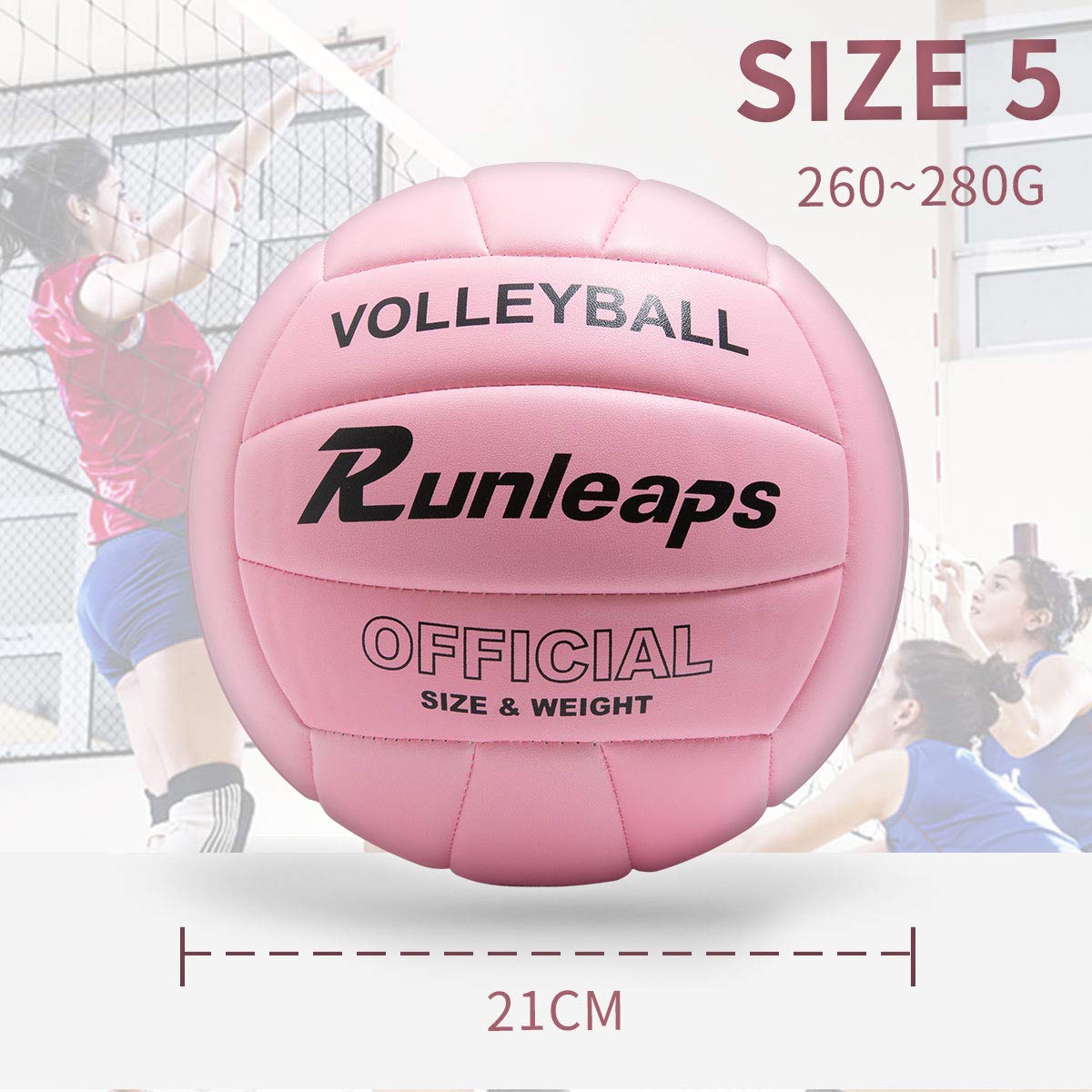Runleaps - Voleibol impermeable para interiores y exteriores, para entrenamiento en el gimnasio (tamaño oficial 5, rosa)