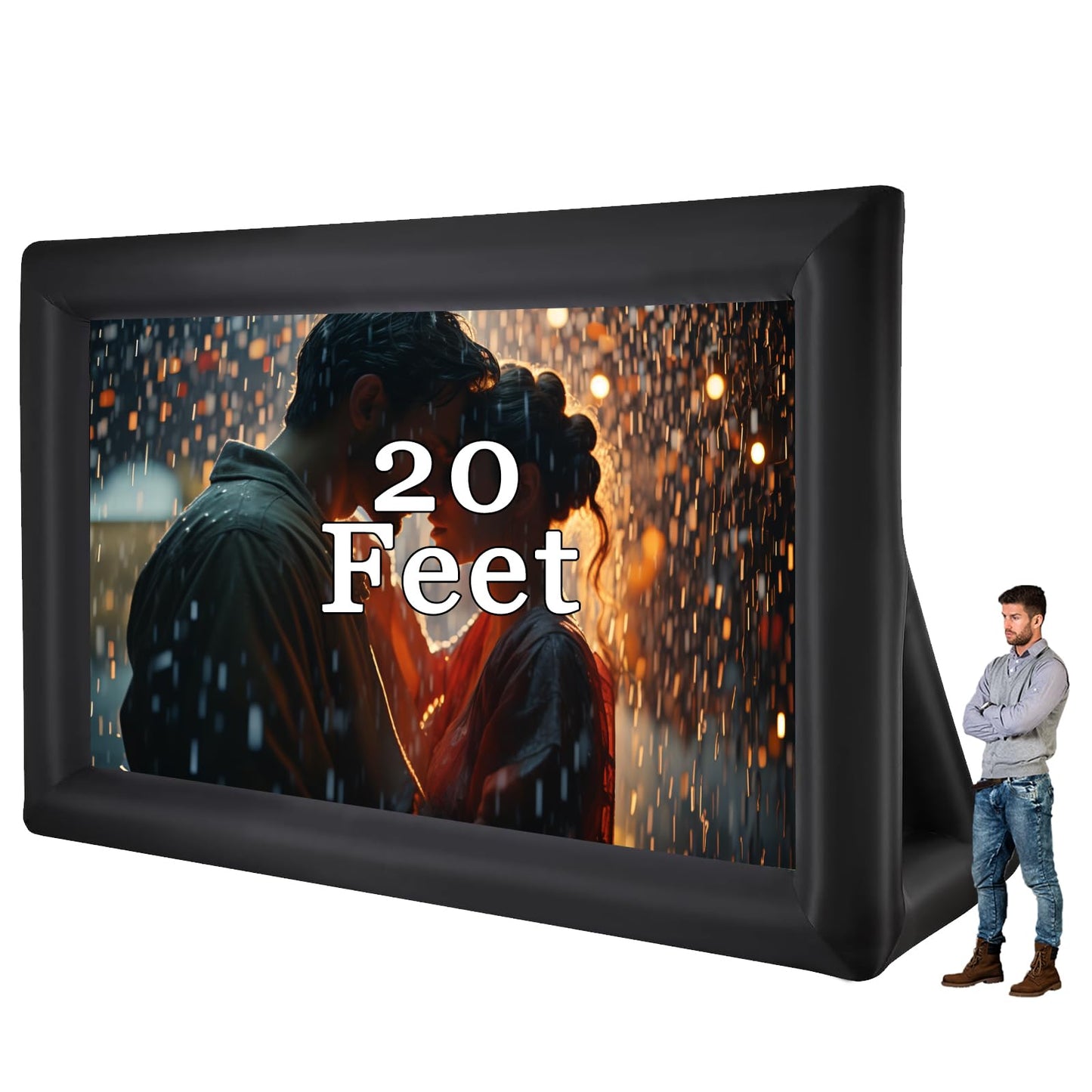 QILEBA Pantalla de cine, proyector inflable para interiores, exteriores, 6 m, portátil, soplador de aire, amarres, bolsa de almacenamiento, para patio trasero, alberca, fiesta, noches de cine (6 m)