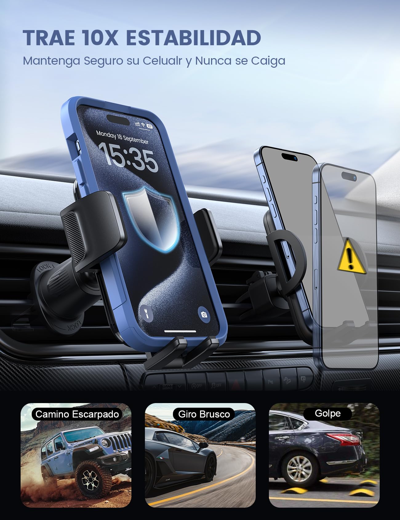 Lamicall Soporte Celular Auto - [Compatible con Fundas Gruesas] Abrazadera más Ancho y Gancho Metálico, Porta Celular Auto Base para Celular Automovil Carro Car Compatible con Todos Celular
