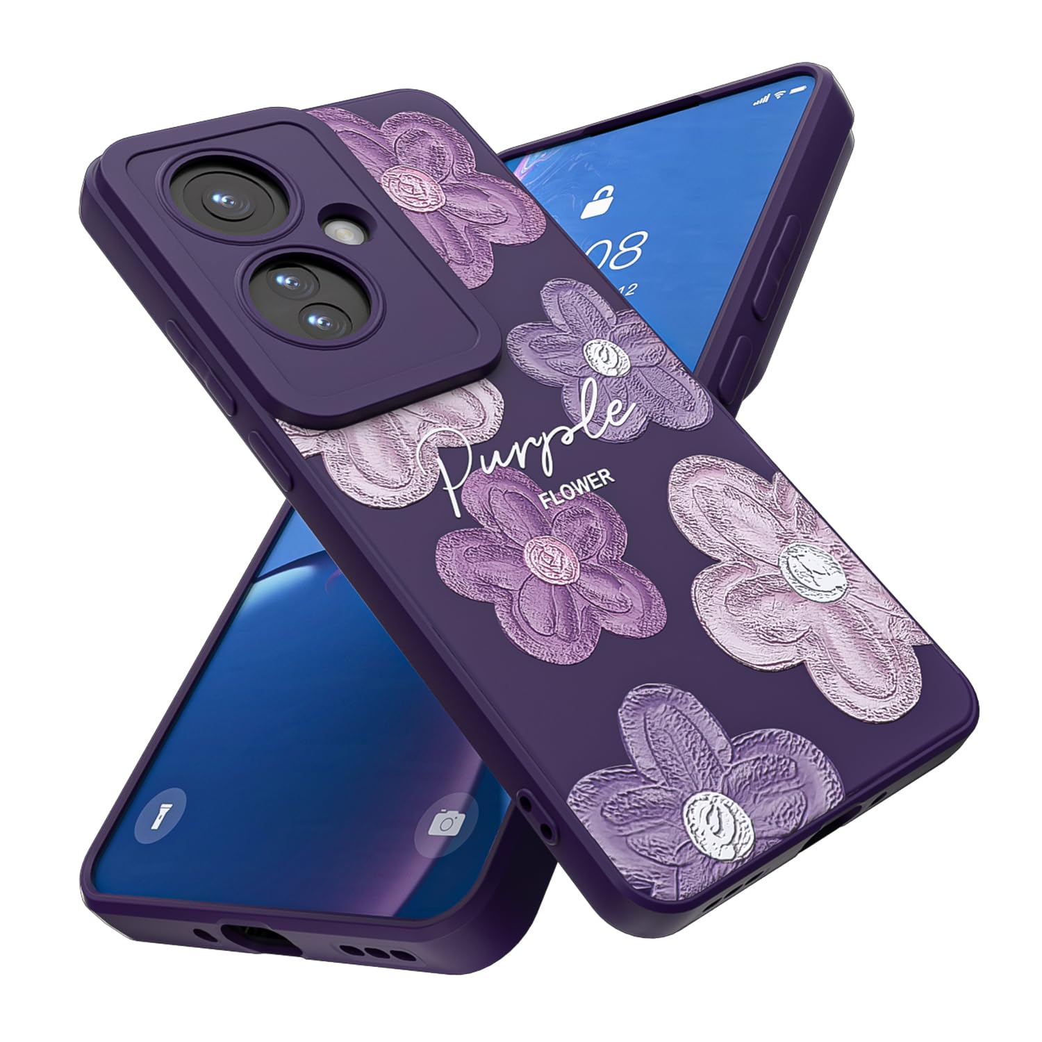 Threehao Funda para OPPO Reno 11F Case Uso Rudo, Ultra Delgado Flexible Púrpura Suave TPU Silicona Carcasa con Moda Aesthetic Dibujos Flores, Antigolpes Anti-arañazos Protectora