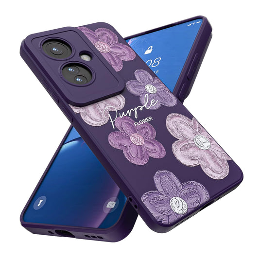 Threehao Funda para OPPO Reno 11F Case Uso Rudo, Ultra Delgado Flexible Púrpura Suave TPU Silicona Carcasa con Moda Aesthetic Dibujos Flores, Antigolpes Anti-arañazos Protectora