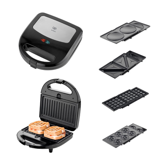 AVERA Sandwichera 5 en 1 (Incluye Placas para Waffles, Hot Cakes, Parrilla Panini Sandwich y Donitas), Sandwichera Electrica, Sanwichera | Color Negro | SW01