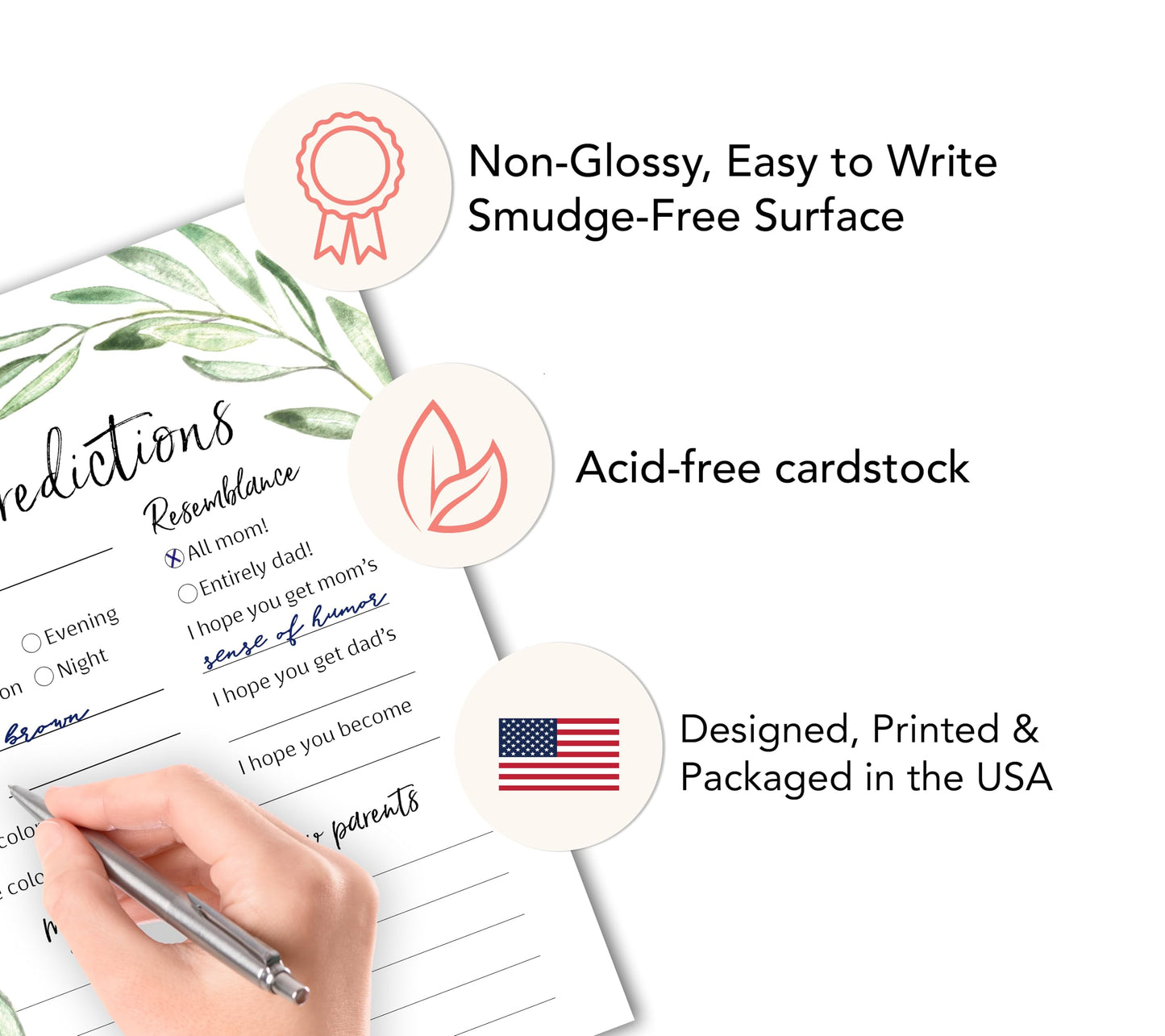 GREENERY - Tarjetas de predicción y consejos, paquete de 25 unidades, mensaje para padres de mamá y papá para ser mamá y papá, rústico floral verde oliva rama para parejas, ducha de acuerdo, libro de