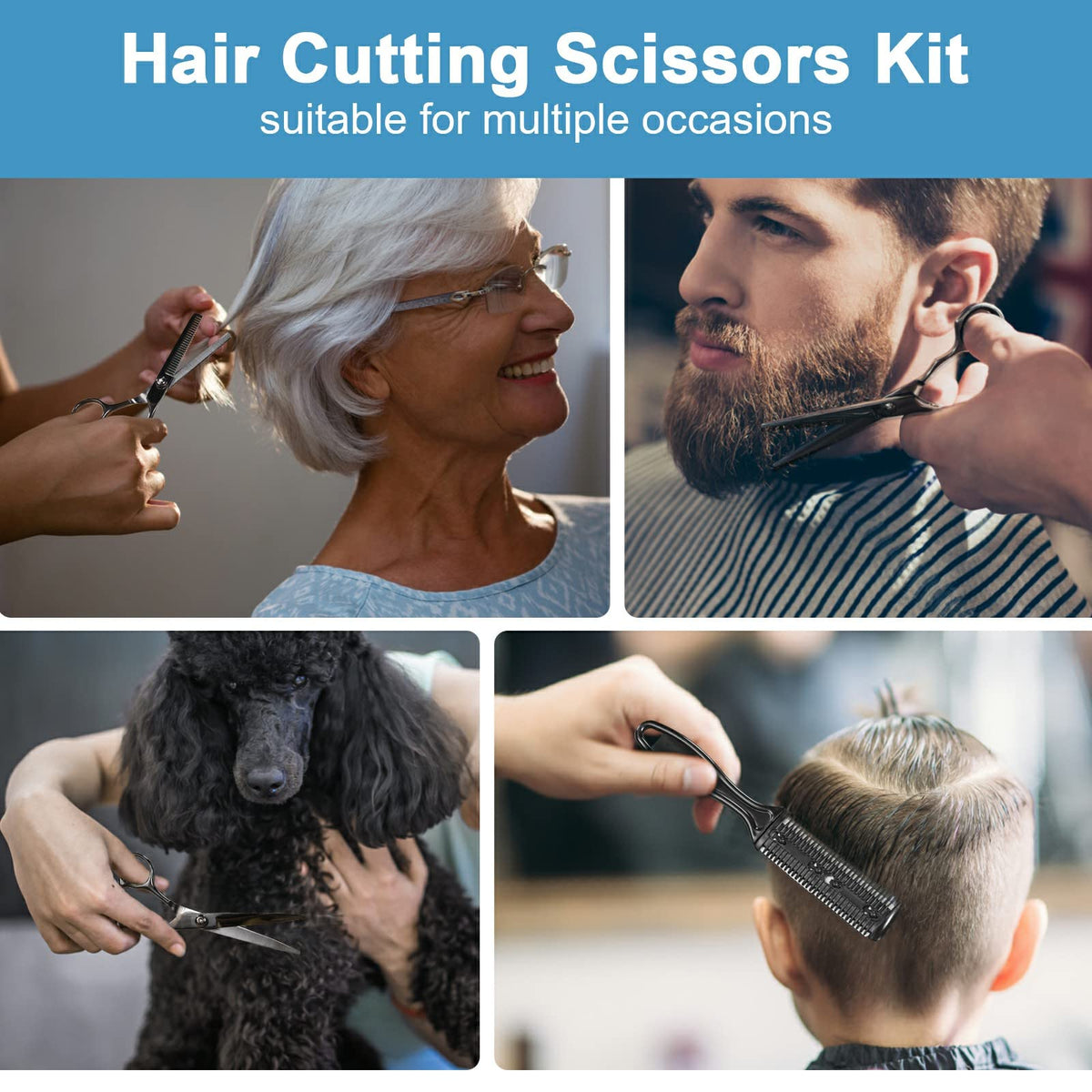 Juego de tijeras profesionales de corte de pelo, suministros de peluquería de acero inoxidable que incluyen tijeras rectas, tijeras de adelgazamiento y cuchillo de adelgazamiento de pelo, herramientas multifuncionales de salón y regalos para amigos y fami